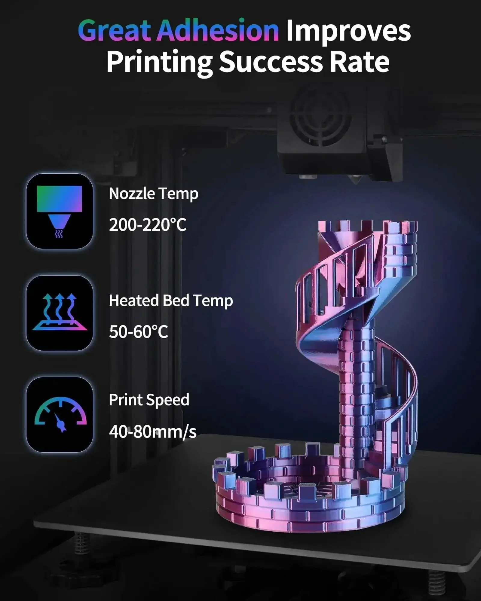 Tri Color Silk PLA Filament 1.75mm 1Kg For 3D Printing Neatly Wound Multicolor Silk Rainbow Filament With Red Blue Green Tolerance 0.02mm Great For Detailed Prototypes And Colorful Coiled Prints For DIYers And Pros - Image 4