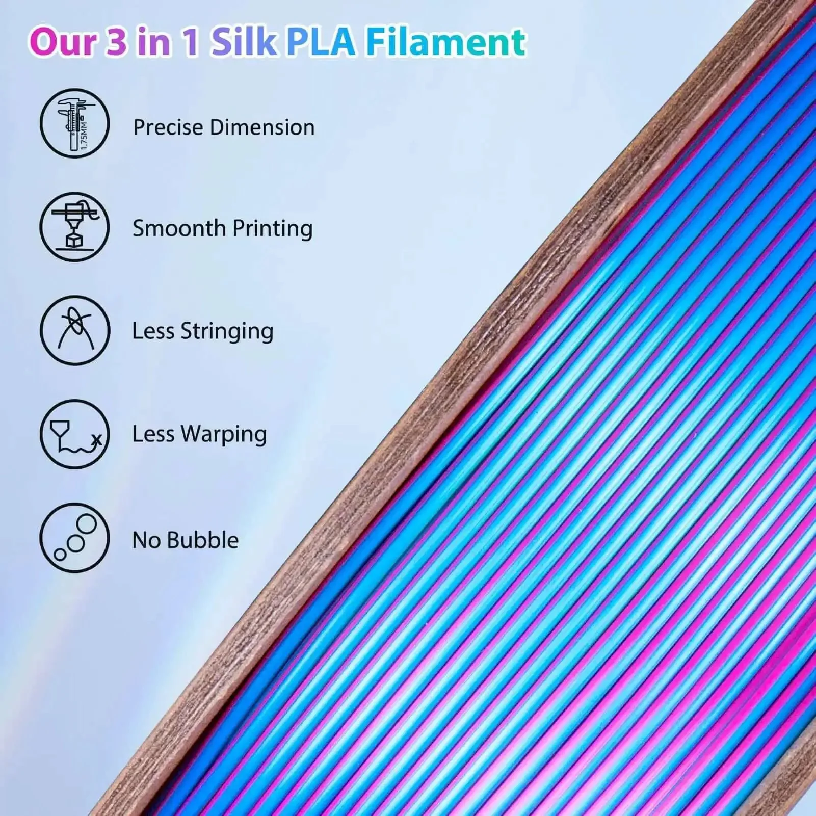 Tri Color Silk PLA Filament For 1.75Mm FDM Printers 250G Spool Coextruded With Rose Red Sky Blue Green Hues Silk Finish And Subtle Color Shifts For Dope Realistic Prints - Image 6