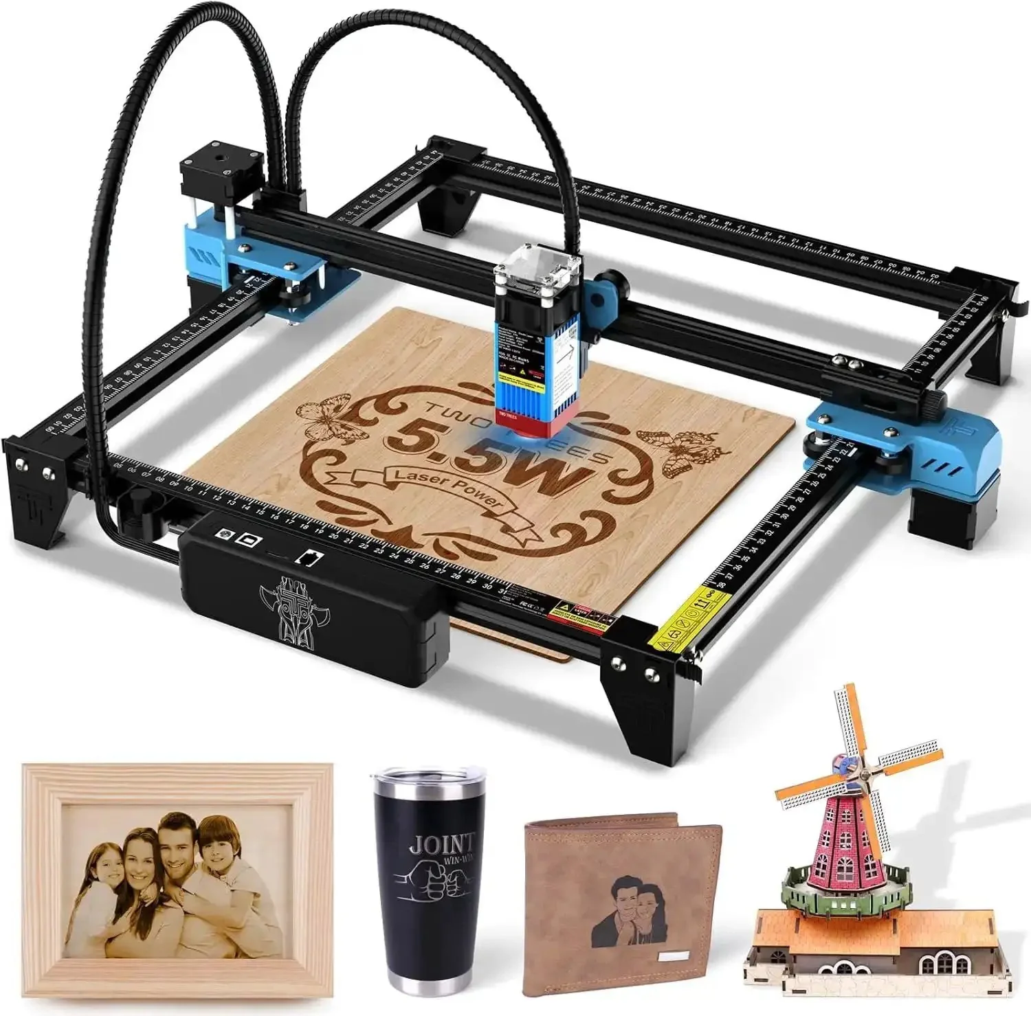 TTS-55 Pro Laser Engraver 5.5W DIY Laser Cutter With Air Assist, 30000mm/Min Speed, 0.08mm Spot, Engrave Wood Metal Acrylic Glass Stainless Steel At Home Workshop