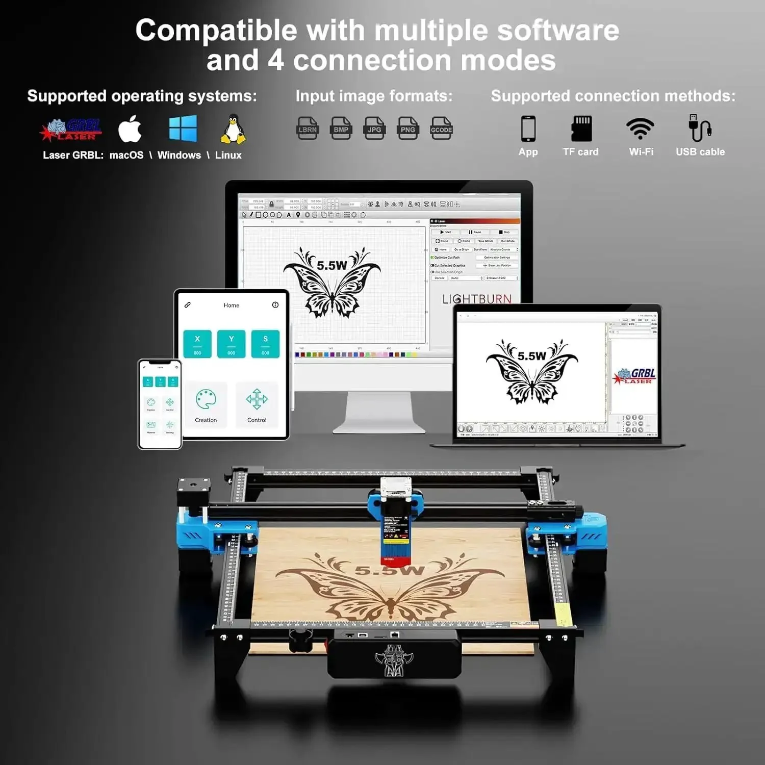 TTS-55 Pro Laser Engraver 5.5W DIY Laser Cutter With Air Assist, 30000mm/Min Speed, 0.08mm Spot, Engrave Wood Metal Acrylic Glass Stainless Steel At Home Workshop - Image 8