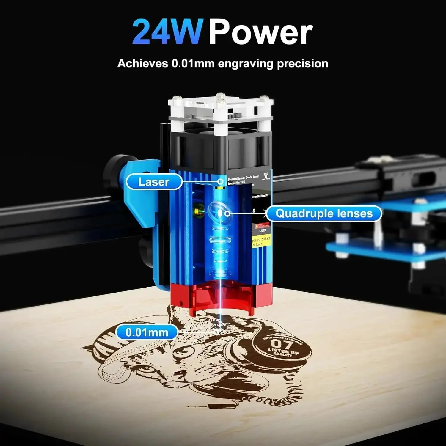 TTS-55 Pro Laser Engraver 5.5W DIY Laser Cutter With Air Assist, 30000mm/Min Speed, 0.08mm Spot, Engrave Wood Metal Acrylic Glass Stainless Steel At Home Workshop - Image 9