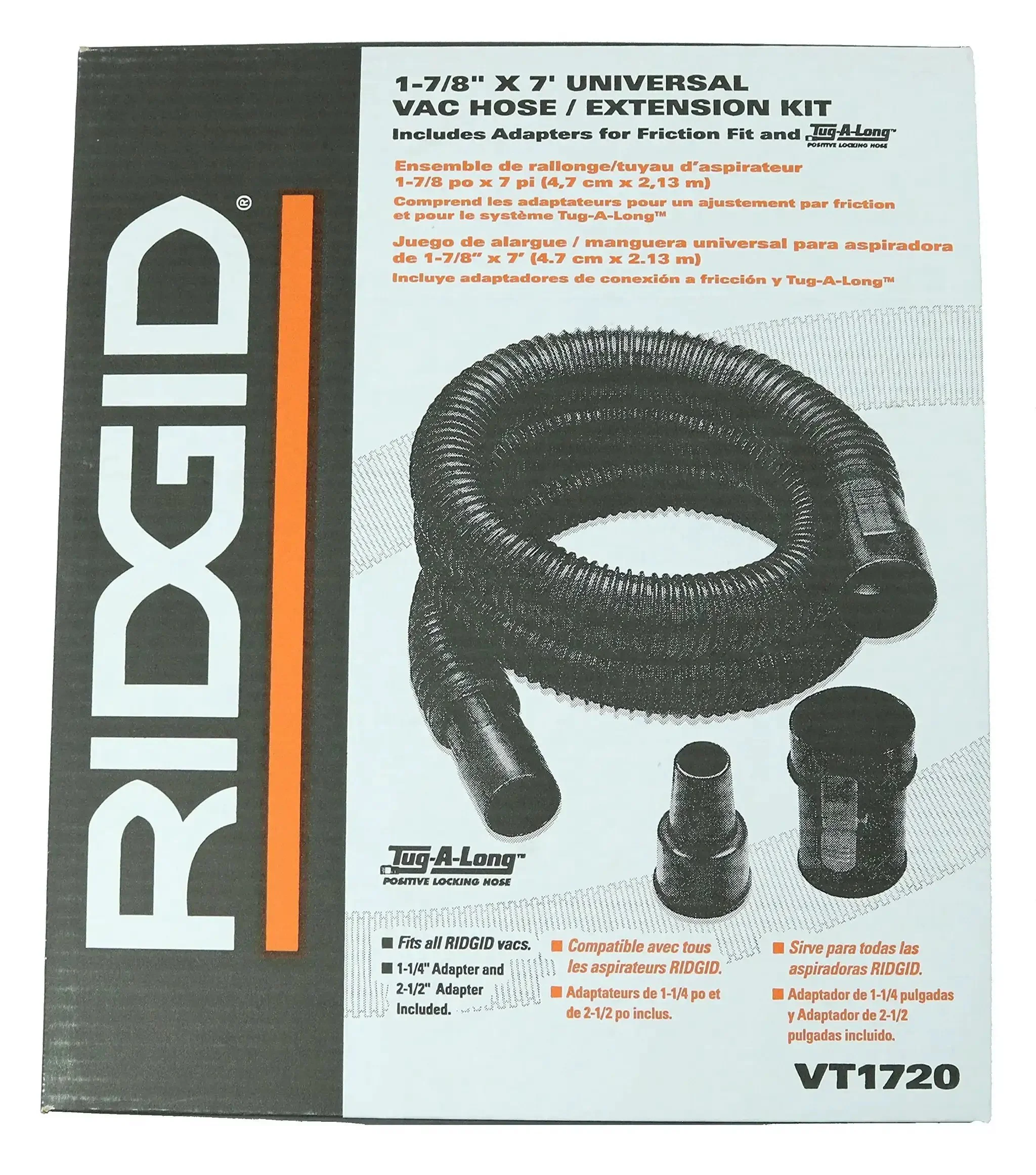 Tug-A-Long Vacuum Hose Kit With 7 Foot Flexible Hose 1-7/8 Inch Diameter Includes 1-1/4 Inch Adapter And Two Connectors, Compatible With Wet Dry Vacuums Like WE06700 WD40500, Ideal For Auto Shop Cleanups And Tight Spots - Image 3