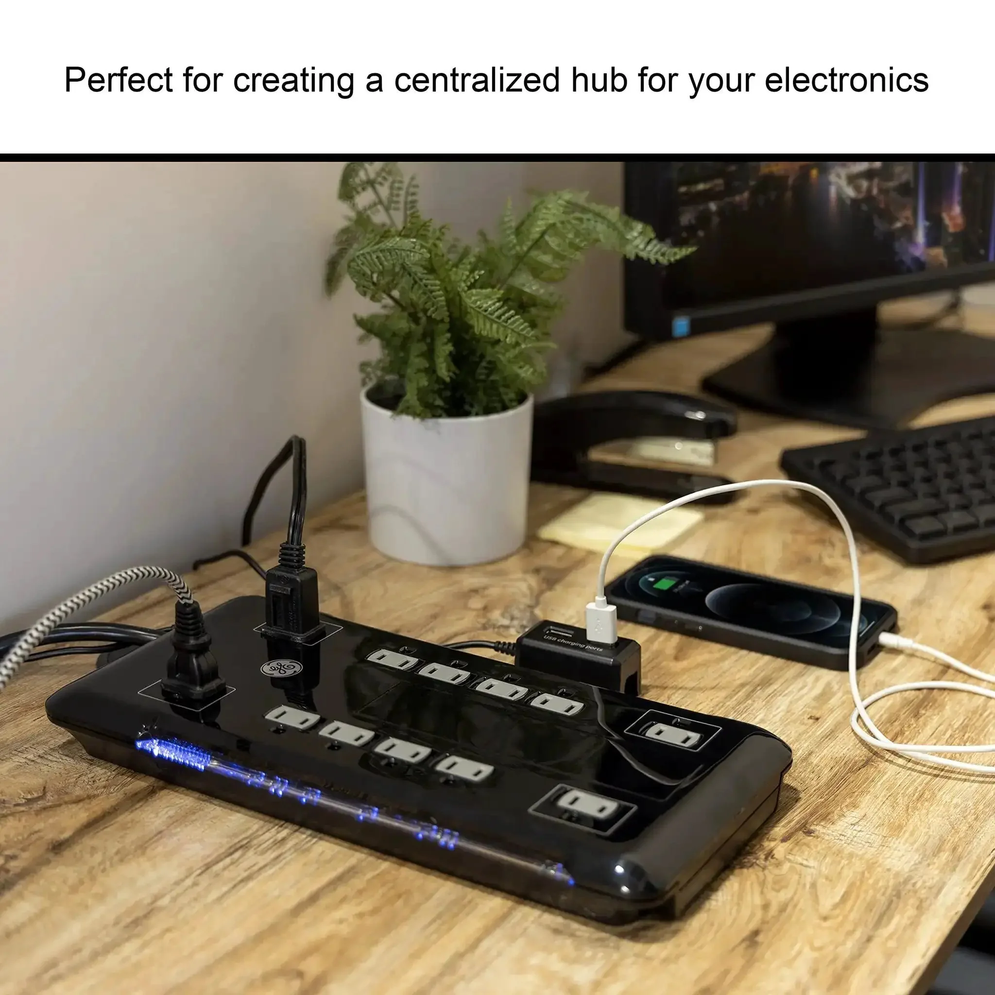 Turn One Outlet Into Twelve With Tethered USB Ports Surge Protector, 8 Ft Cord, Flat Plug, 4320 Joules, Power Filter, Circuit Breaker, UL Listed, Black, Extra Wide Spaced Outlets, Warranty Included - Image 4