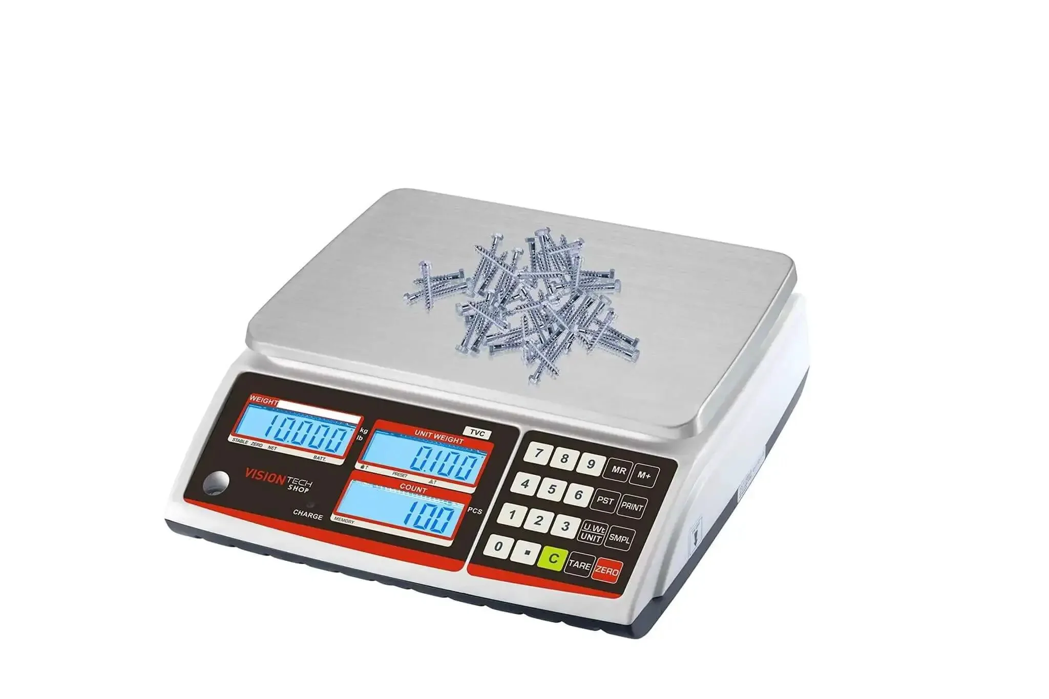 TVC-60 Built Tough Pro Grade Counting Scale For Parts And Coins With Switchable Lb/Kg, 60lb Capacity, 0.002lb Readability, Three Backlit Displays, Stainless Steel Removable Platter, Battery Or AC Adapter Power, Dust Cover Included