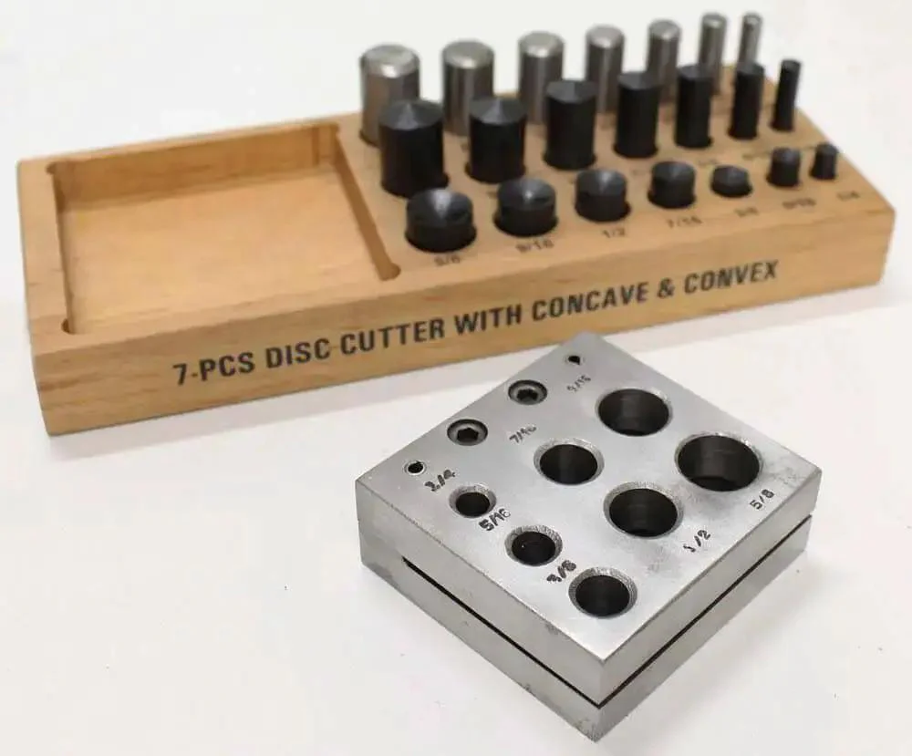 Twenty One Piece Disc Cutter Set With Flat Concave And Convex Tops In A Handy Wooden Tray For Metal Shaping And Clean Disc Cuts, Sizes From One Quarter Inch To Five Eighths Inch, Pro Grade Punches For Crafts And DIY Metalwork - Image 2