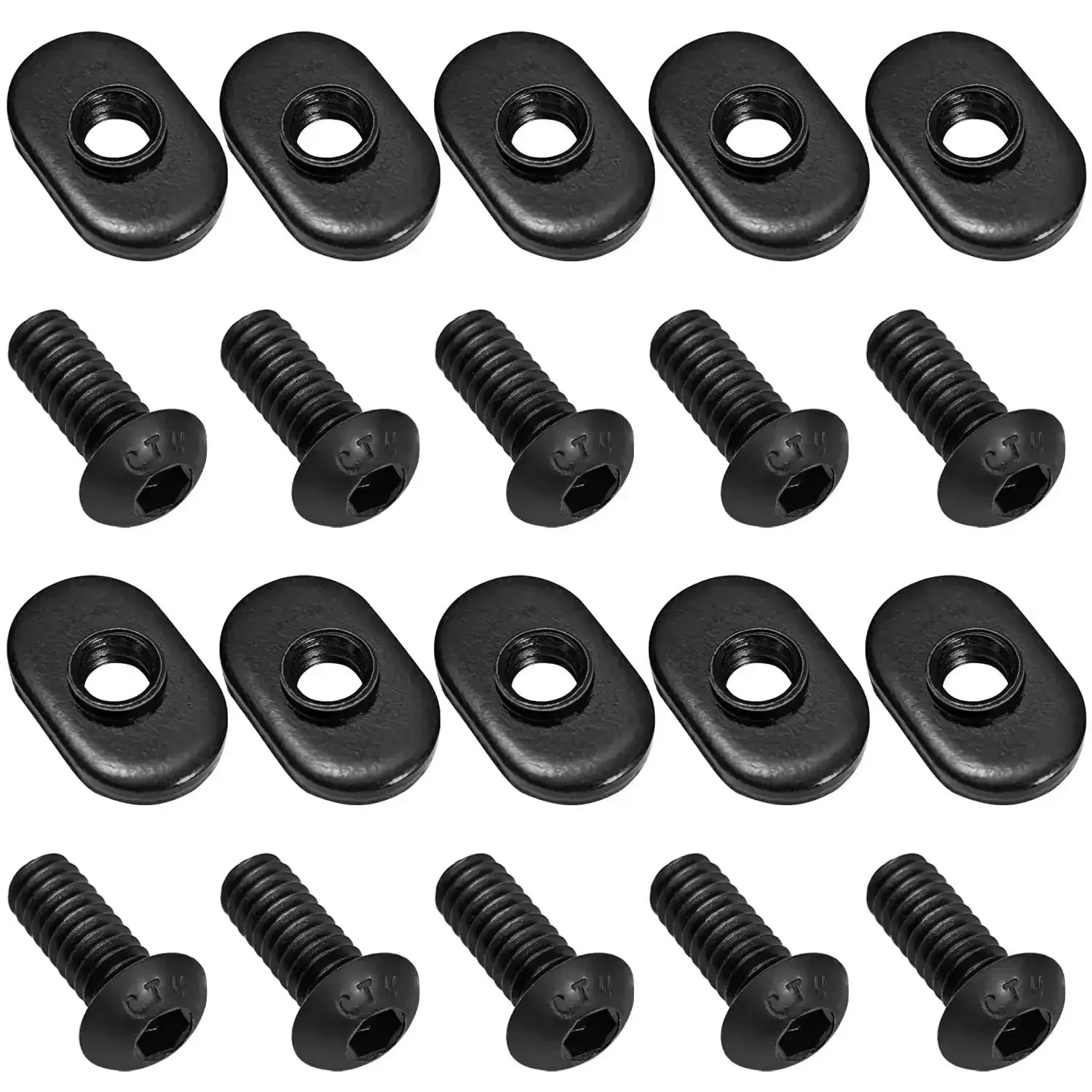Twenty Pack Black T Slot Nuts For One Quarter Inch By Twenty Threads, Centered Slide In Economy T Nuts For T Slot Track, Perfect Fit For Fifteen Series Or One And A Half Inch Base Aluminum Extrusion, Zinc Plated Carbon Steel For Rust Resistance