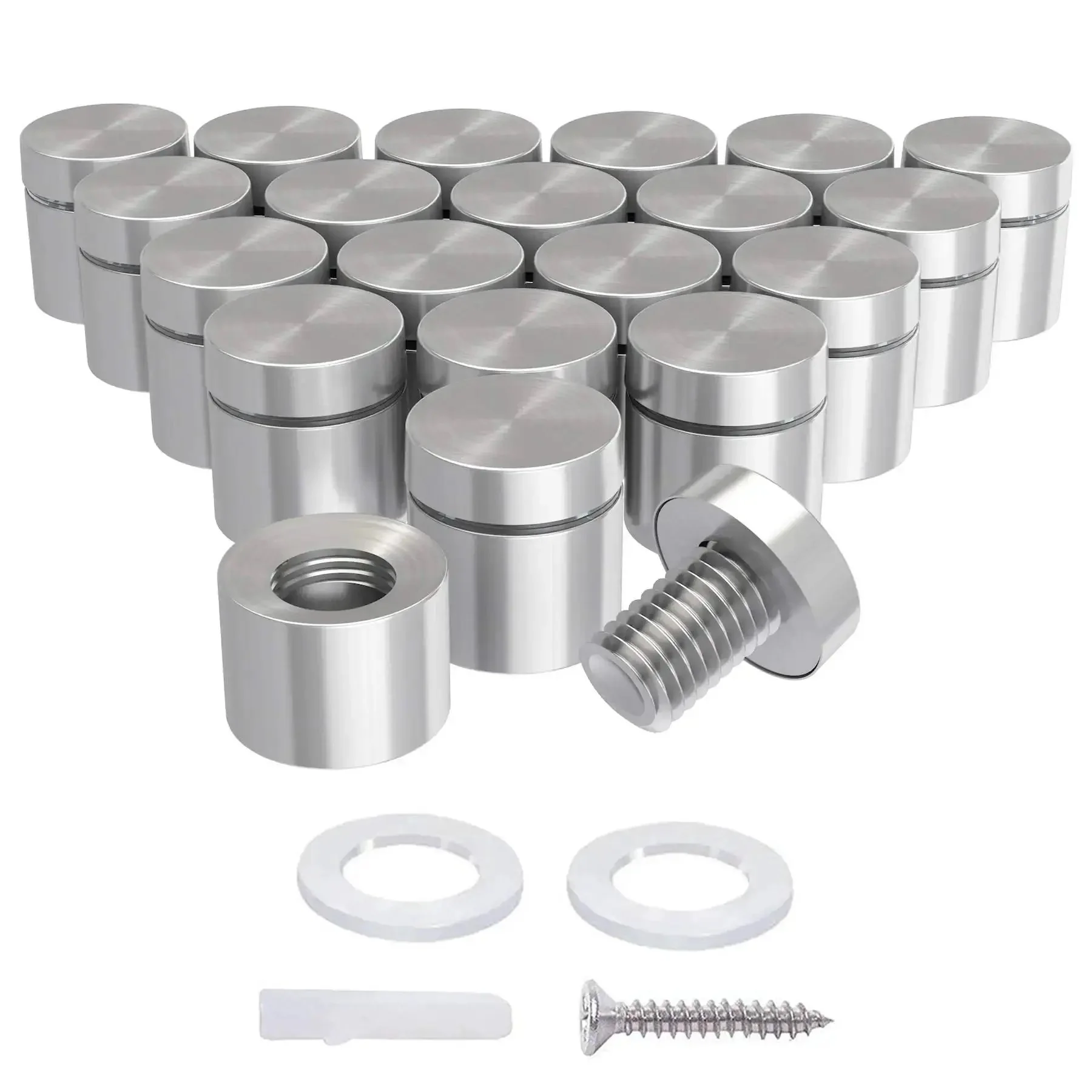 Twenty Pack Stainless Steel Standoff Screws Three Quarter Inch Diameter By Three Quarter Inch Length For Acrylic Sign Mounting Hardware With Brushed Nickel Finish Corrosion Resistant Includes All Hardware For Easy DIY Install