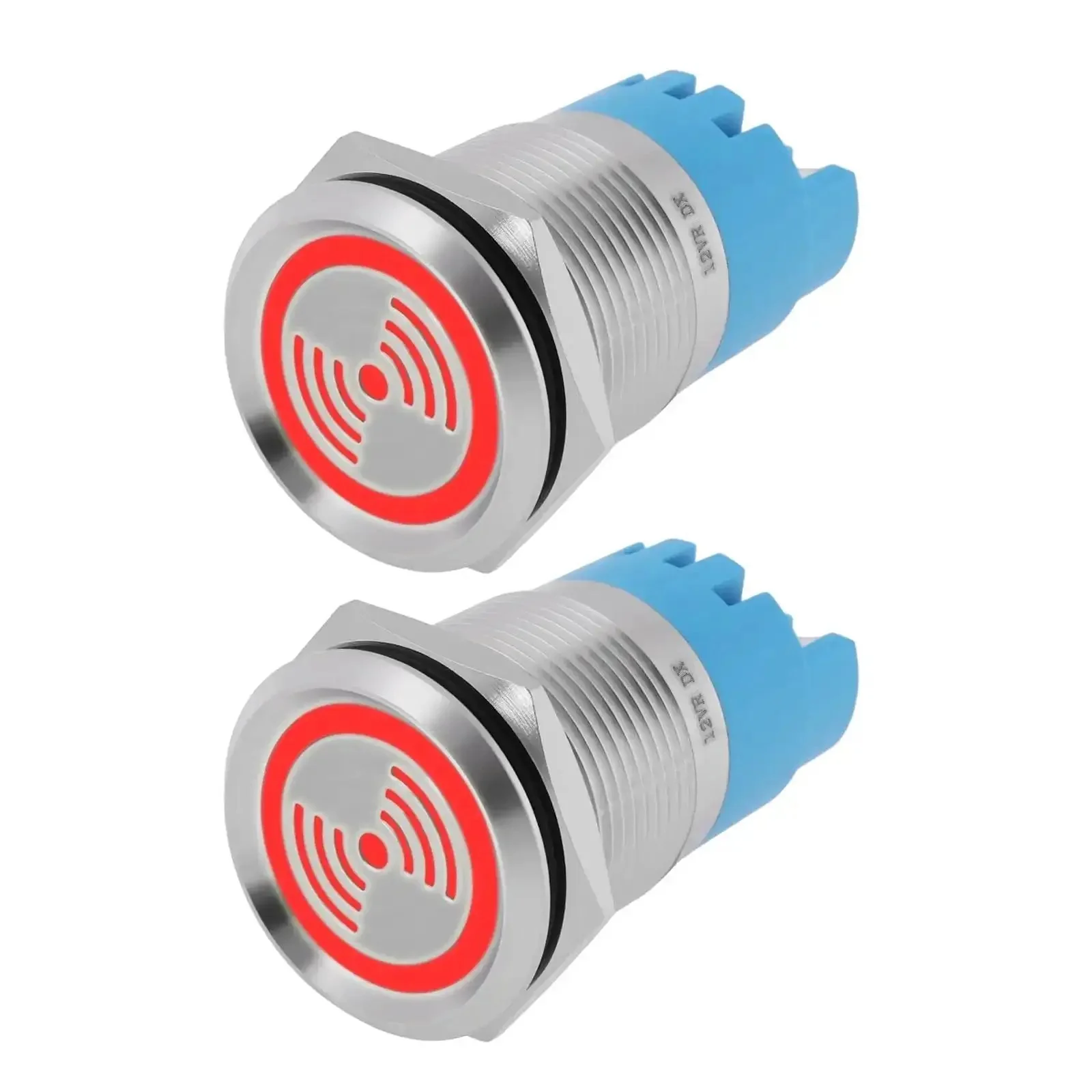 Twin Pack 12V IP65 Waterproof LED Flash Buzzer Indicator Light 19mm For Electrical Control Panels DIY Projects Ships Machinery Switch Cabinets With Intermittent Alarm And High Decibel 90 To 110dB