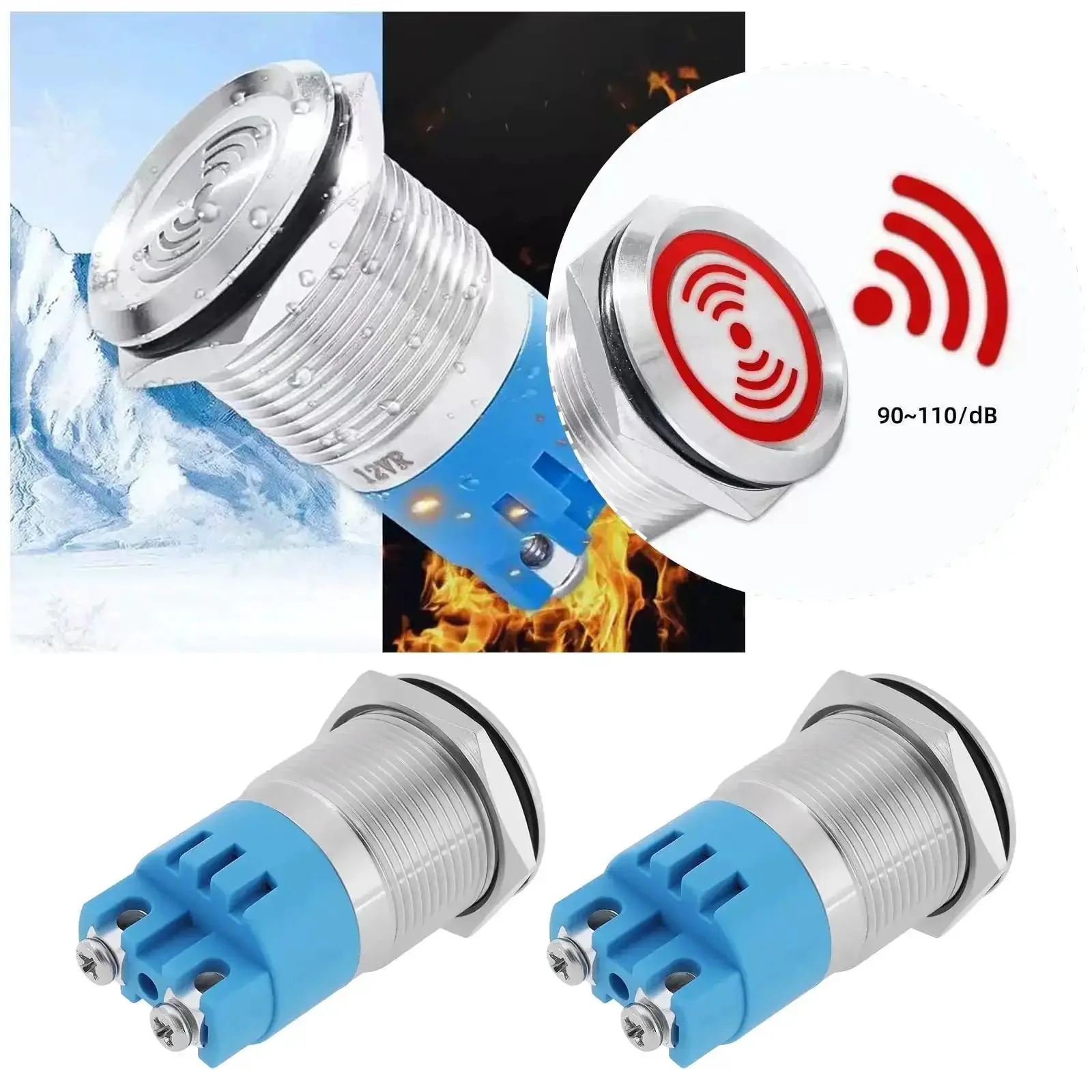 Twin Pack 12V IP65 Waterproof LED Flash Buzzer Indicator Light 19mm For Electrical Control Panels DIY Projects Ships Machinery Switch Cabinets With Intermittent Alarm And High Decibel 90 To 110dB - Image 7