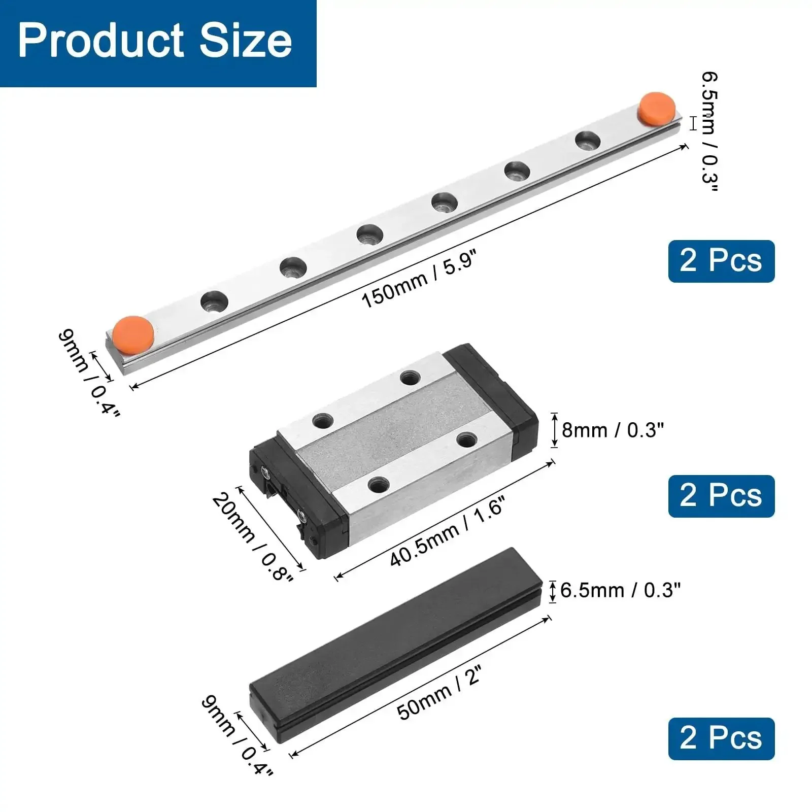 Two 150mm Linear Guide Rails With MGN9H Carriage Blocks, Plus Two Mini MGN12 Linear Guides For DIY 3D Printers And CNC Machines, Steel Bearing Rails In Silver - Image 7