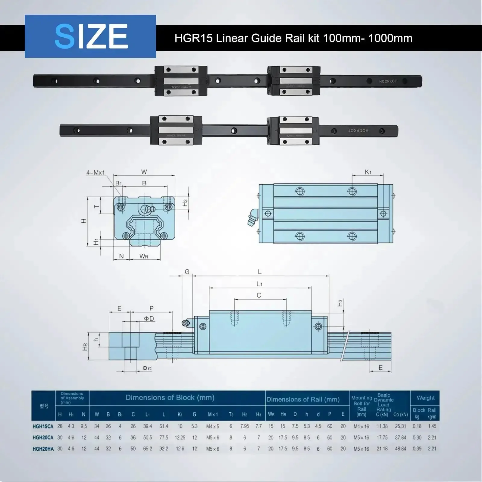 Two 200mm Linear Rail Kit With Four HGH15CA Carriage Blocks And Four HG15 End Stops For Smooth, Quiet CNC Motion And Solid Positioning For Easy DIY Projects - Image 4