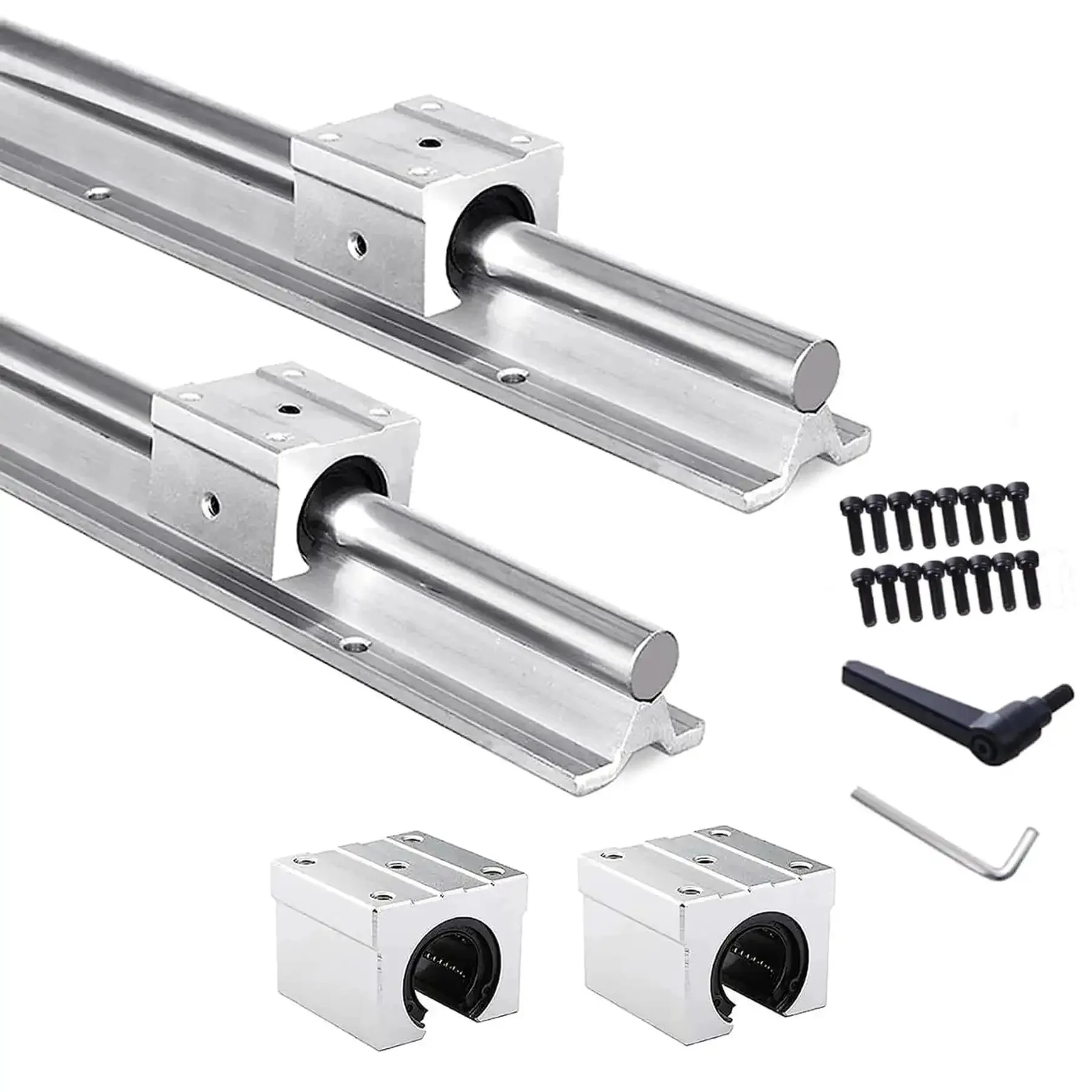Two 600mm SBR16 Linear Rails With Four SBR16UU Sliding Blocks Side Mount Chrome Plated Steel And Aluminum For A Rock Solid Smooth Glide And Precision CNC Motion In DIY And Industrial Projects