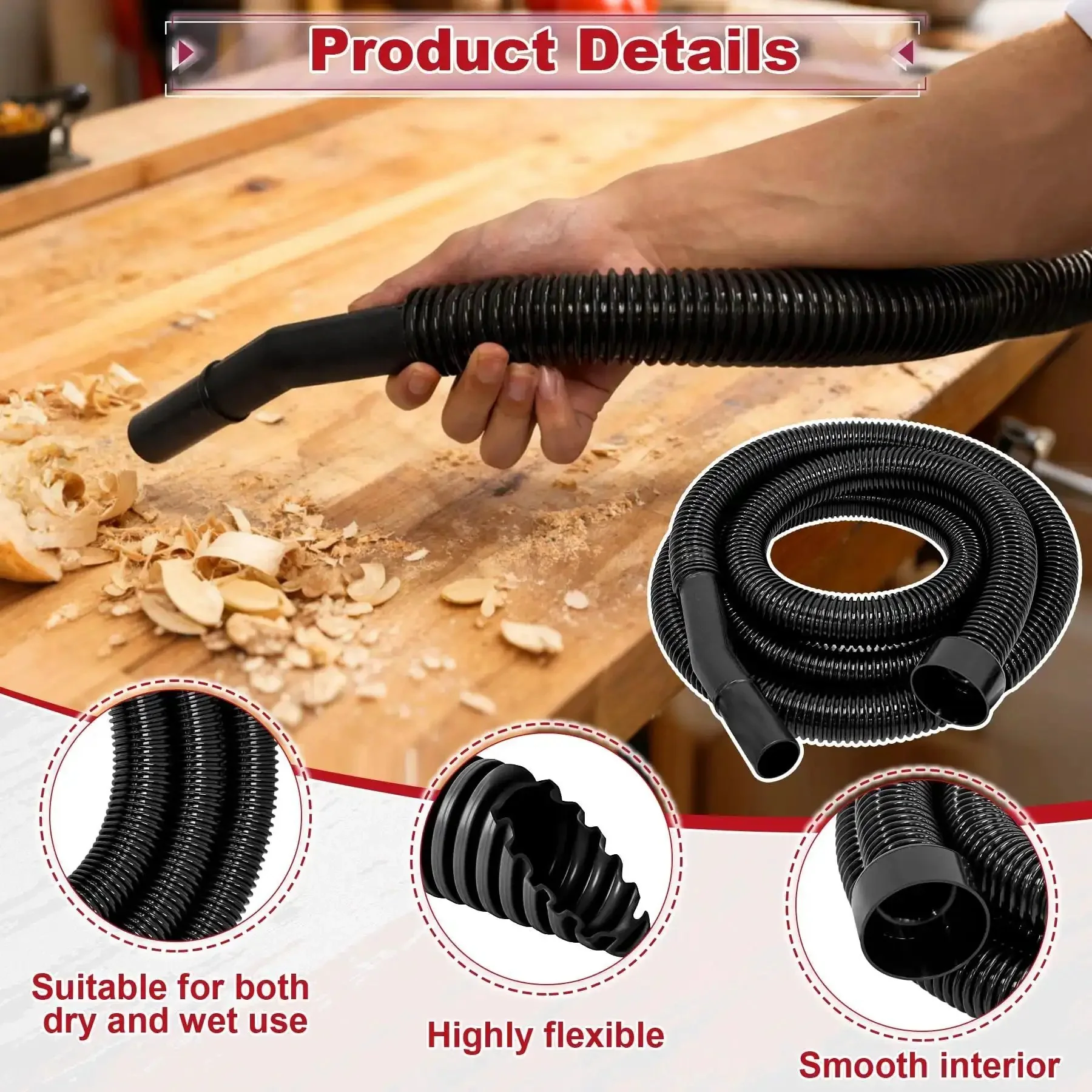 Two And A Quarter Inch Shop Vac Hose Extension, Ten Foot Cuff With 2.25 Inch Connection, Fits Most Major Brands Like Craftsman, Wet Dry Vacuum, Power Tools, Garage Cleanup, Replacement Part - Image 6