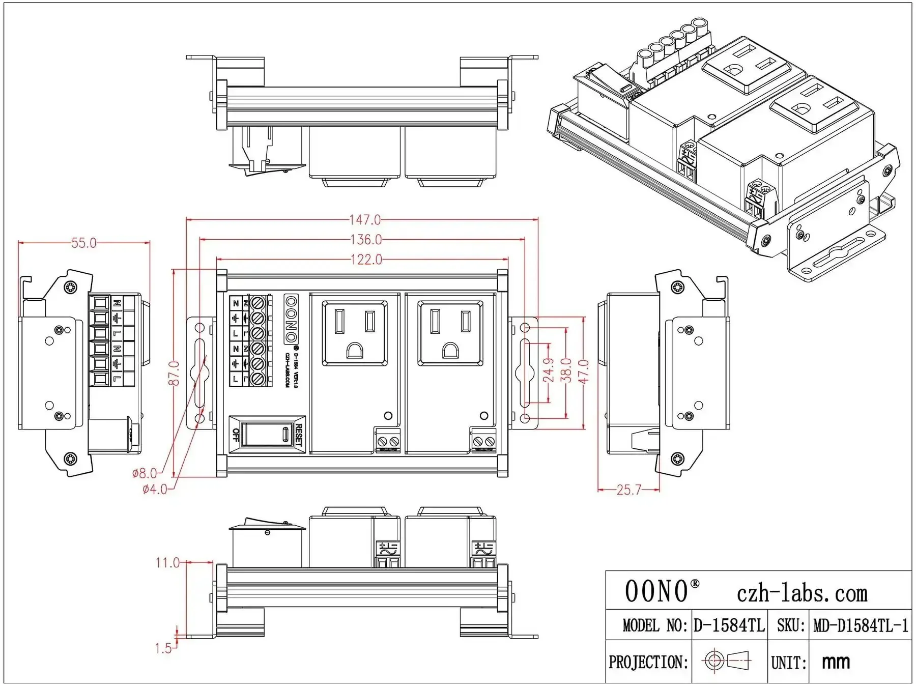 Two Channel IoT Relay Outlet Module For Smart Home Projects With Built In 10 Amp Relays, AC 120V Control, DIN Rail Or Screw Mount, Plug And Play With Arduino Raspberry Pi ESP32 For Easy On Off Automation - Image 5
