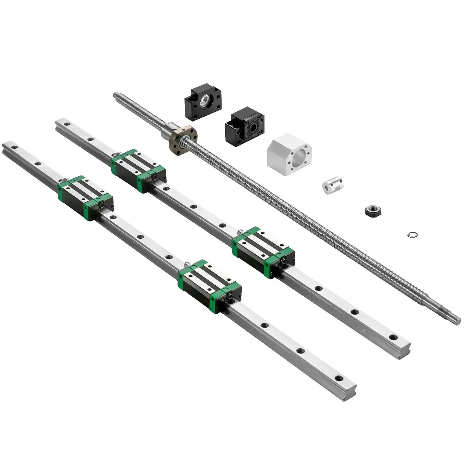 Two HGR20 1500 mm Linear Guide Rails Kit With Four Blocks And RM1605 1500 mm Ballscrew BF12 BK12 Kit Pre Drilled Holes For CNC Routers Lathes And Mills Ready To Assemble Durable GCr15 Bearing Steel For Long Travel Precision