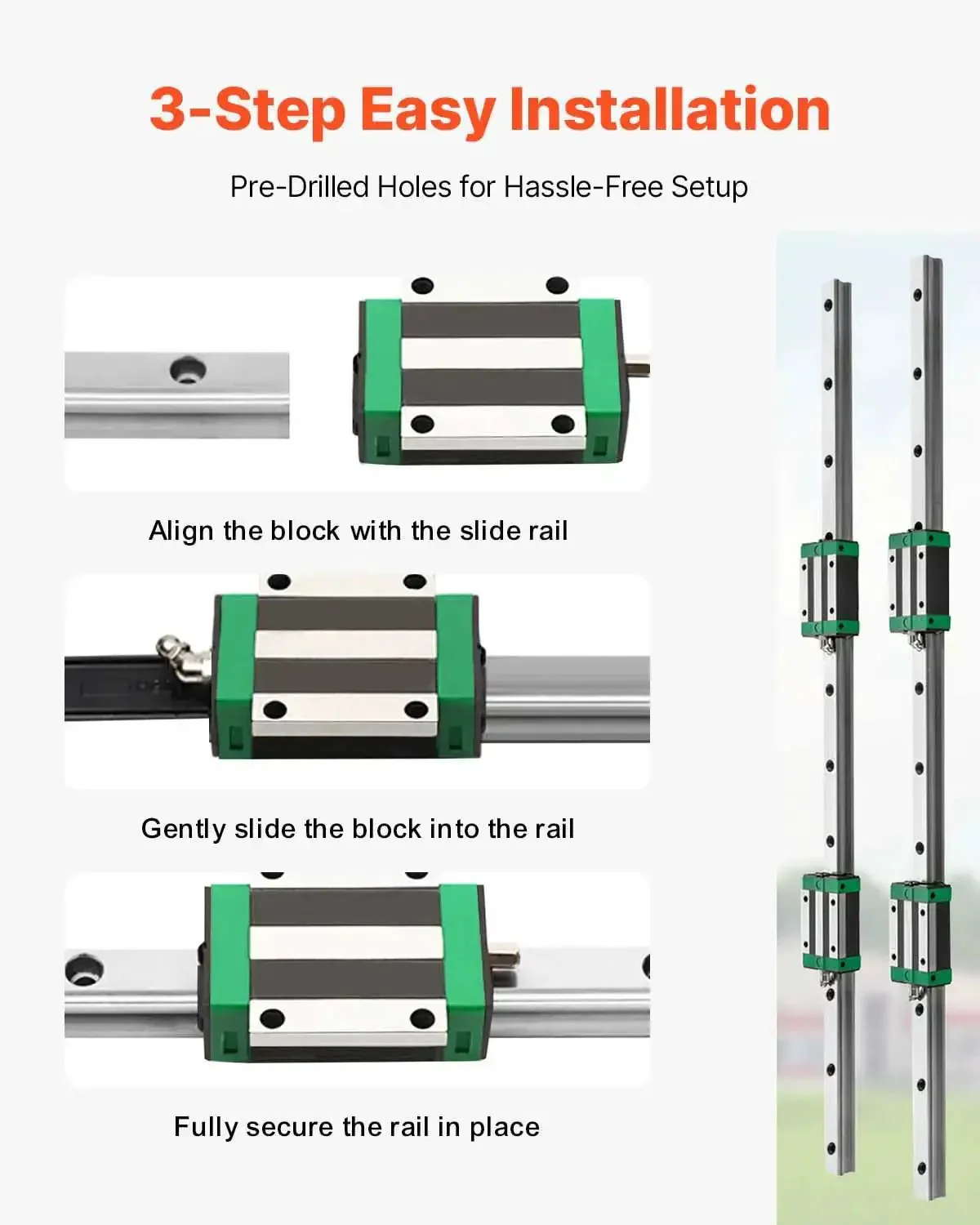 Two HGR20 1500 mm Linear Guide Rails Kit With Four Blocks And RM1605 1500 mm Ballscrew BF12 BK12 Kit Pre Drilled Holes For CNC Routers Lathes And Mills Ready To Assemble Durable GCr15 Bearing Steel For Long Travel Precision - Image 9