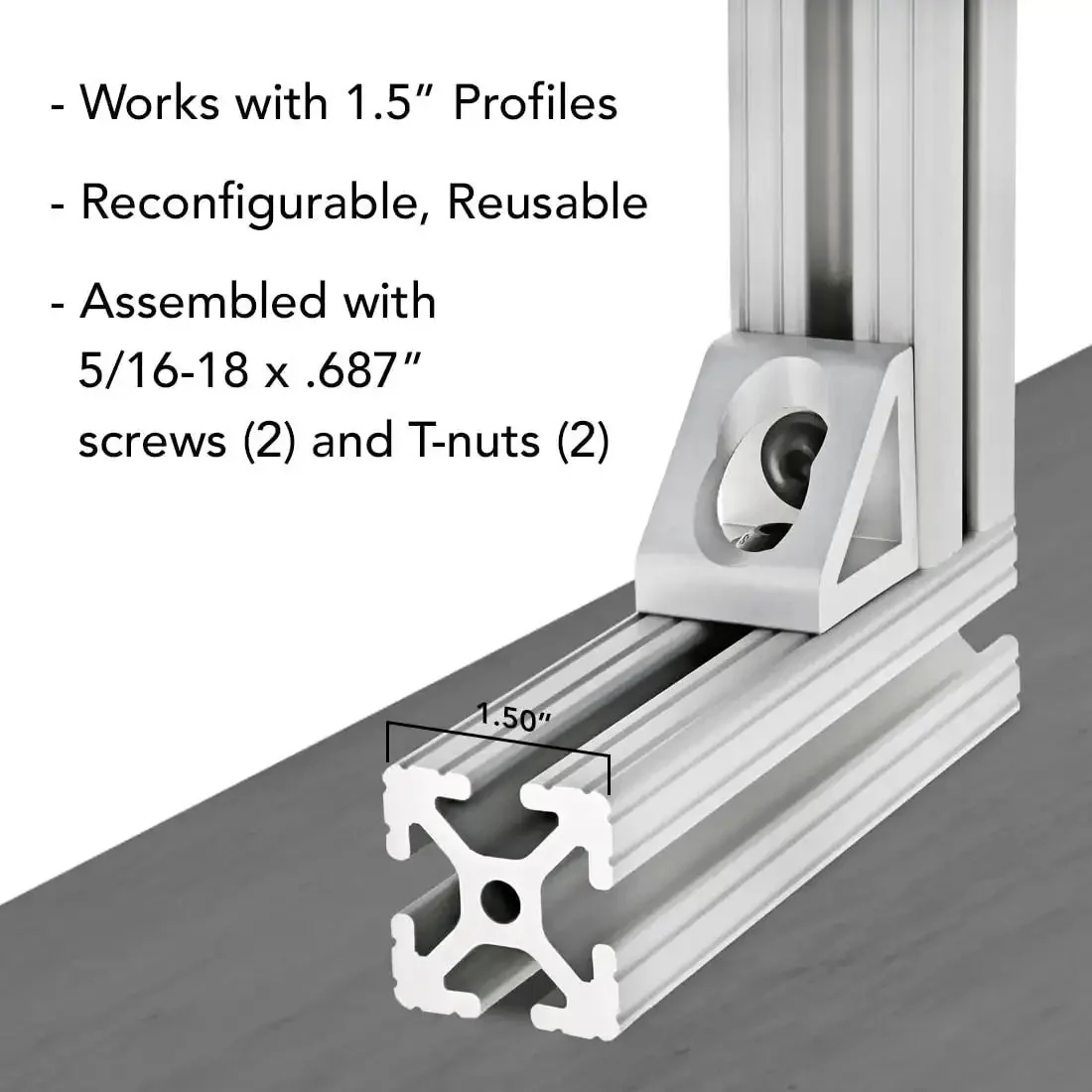 Two Hole Aluminum Inside Corner Gusset L Bracket For 80 To 20 15 Series Extrusion Compatible With T Slot Aluminum Framing Heavy Duty Angle Support Clear Anodized Finish - Image 7