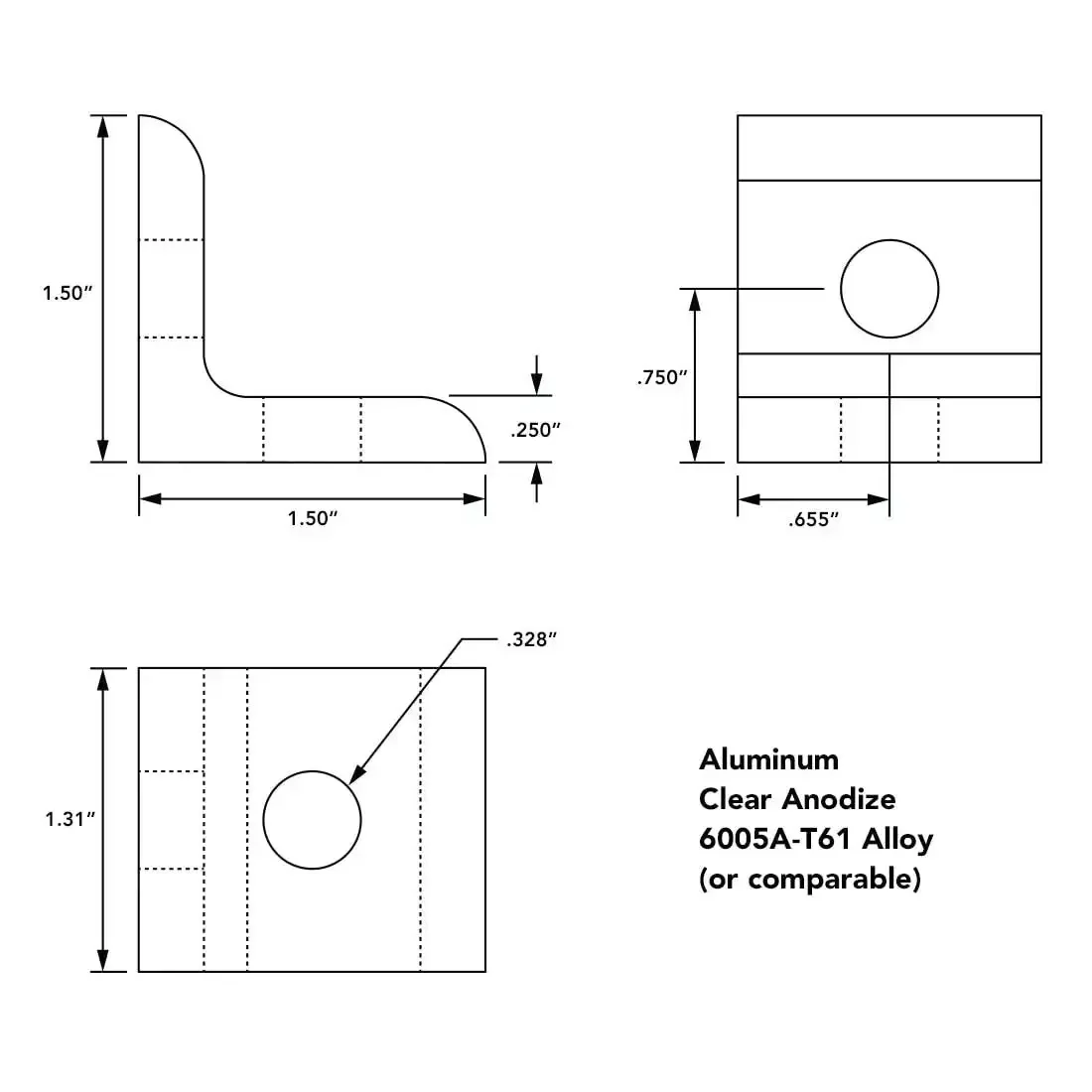 Two Hole Inside Corner Bracket For T Slot Aluminum Extrusion, 90 Degree Angle Connector, 15 Series Compatible, 1.5X1.5X0.25 Inches, Clear Anodize Finish,.328 Inch Holes, Built Tough For Custom Builds - Image 8