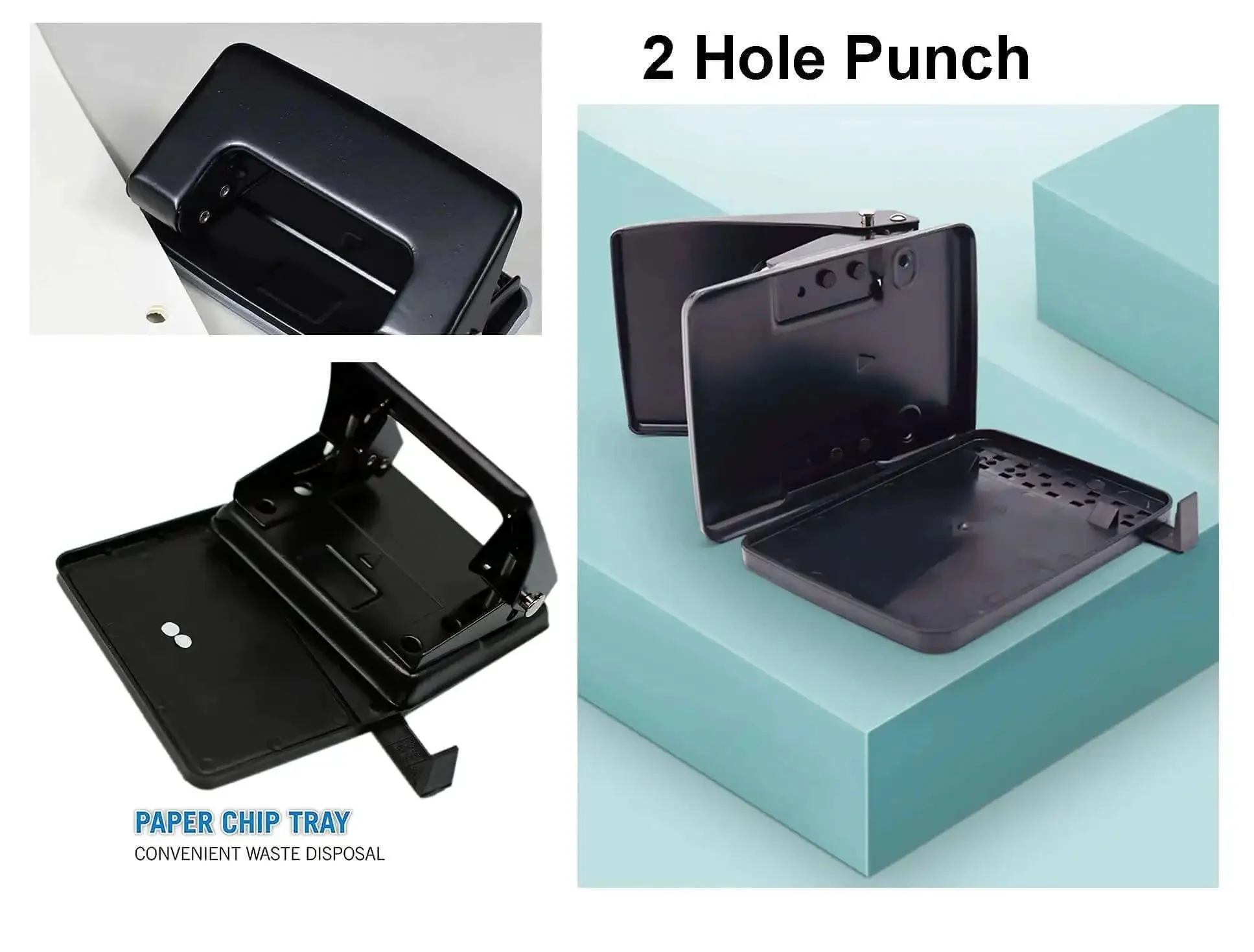 Two Hole Paper And Leather Puncher For Office And Home Use One Quarter Inch Circle Holes With Three Point One Four Inch Spacing A True Workhorse For Punching Twenty Sheets Or Two Millimeter Leather Black Mess Free Design - Image 2