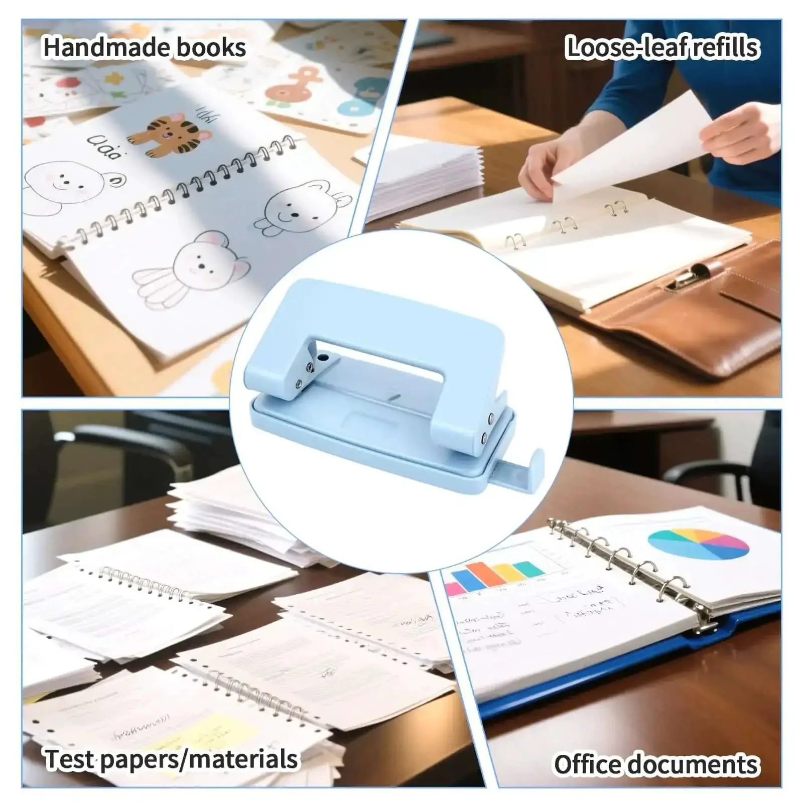 Two-Hole Paper Puncher With Adjustable Guide and Labor-Saving Handle, Heavy-Duty 5-Sheet Capacity Office Punch For Binders And Loose-Leaf, Durable Metal Construction Delivers Precise 0.23 Inch Holes Every Time, Real Workhorse Tool, Blue - Image 2