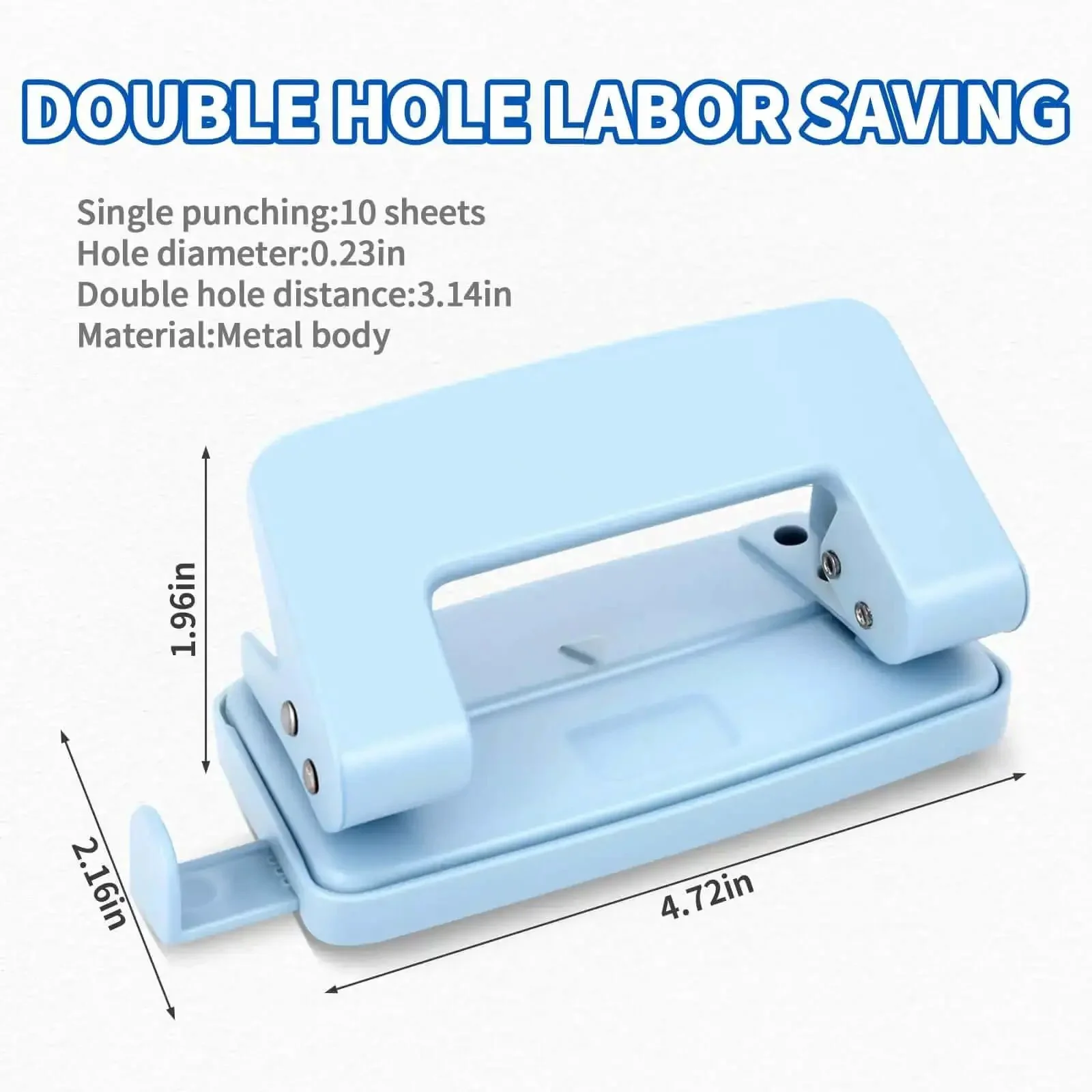 Two-Hole Paper Puncher With Adjustable Guide and Labor-Saving Handle, Heavy-Duty 5-Sheet Capacity Office Punch For Binders And Loose-Leaf, Durable Metal Construction Delivers Precise 0.23 Inch Holes Every Time, Real Workhorse Tool, Blue - Image 7