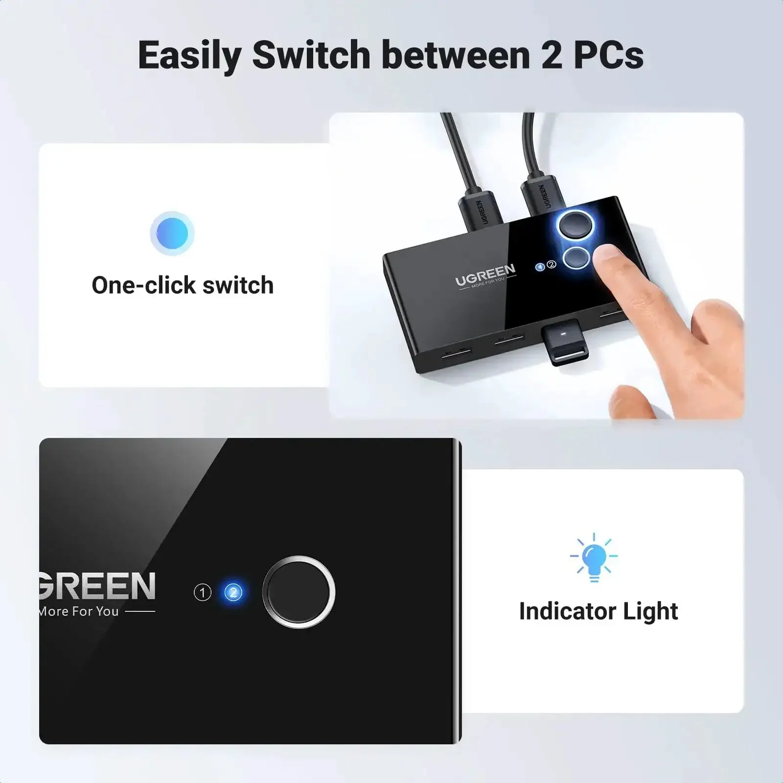 Two In Four Out USB 3.0 Switcher For Two Computers With Four Shared USB Ports, One Button Switch Between Work And Home, Easily Share Keyboard, Mouse, Printer, Scanner, USB Drive, Headphones And More, Includes Two USB 3.0 Cables - Image 4