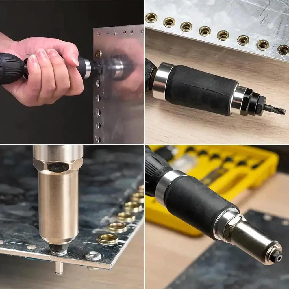 Two In One Rivet Nut Tool For Drill Converts To A Rivet Gun And Rivnut Tool Kit Includes Twelve Mandrels And Four Rivet Heads Works With 18V To 24V Cordless Drills - Image 3