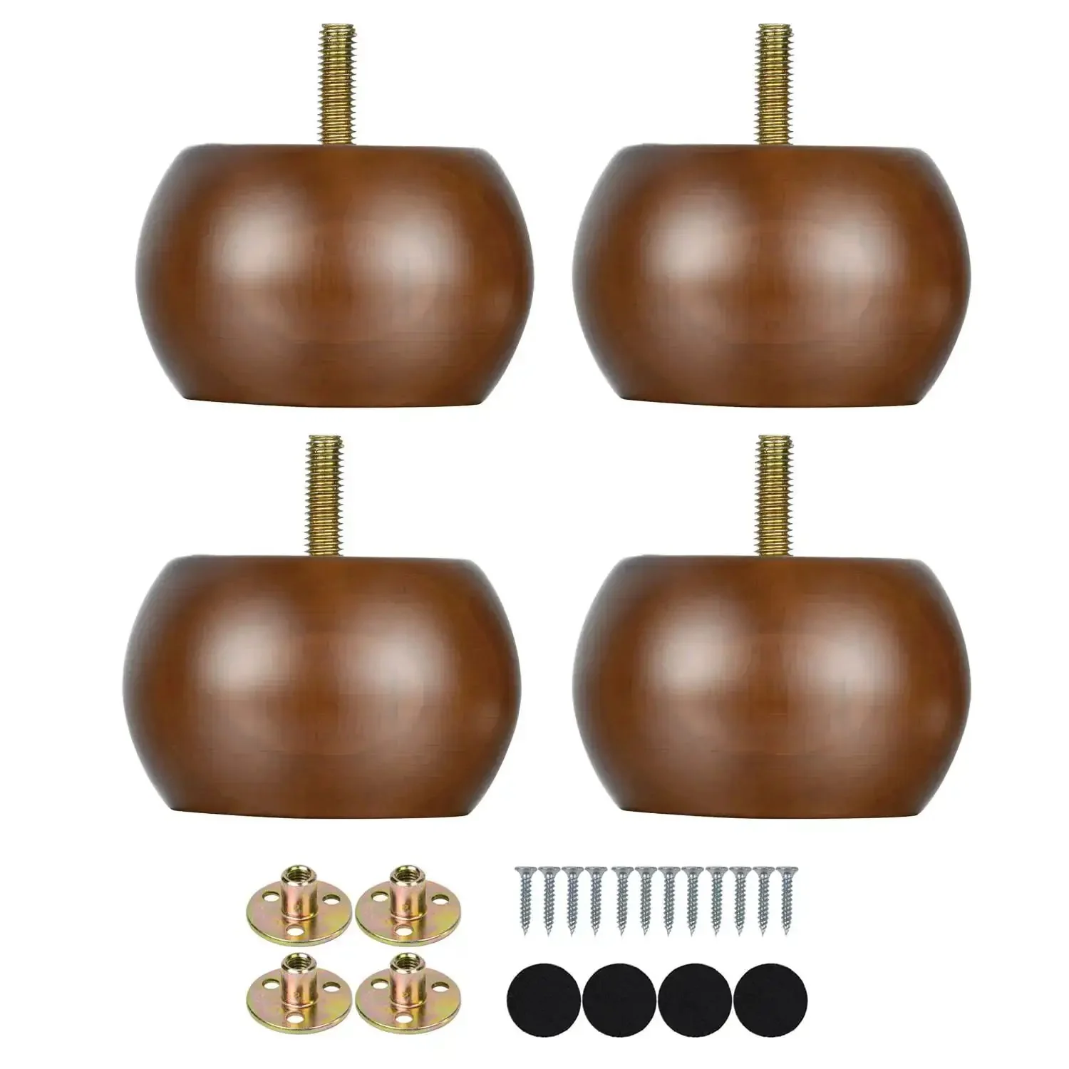Two Inch Walnut Bun Furniture Feet For Sofa Couch And Ottoman Solid Wood Round Leg Set Of Four Predrilled M8 Bolts With Metal Brackets For Easy Furniture Upgrades And Durable Heavy Use