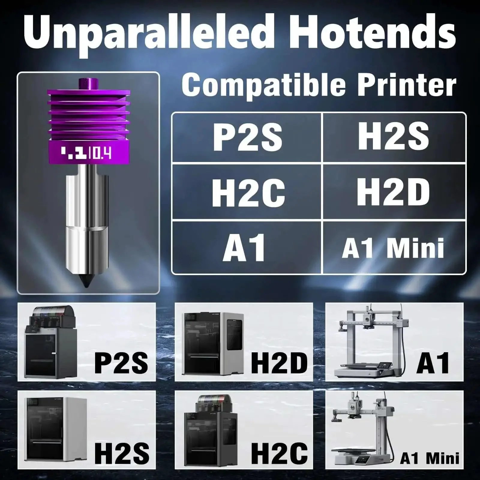 Two Pack 0.4mm H2D H2S H2C P2S Hotend Nozzles With Anti Stick MPVD Coating For P2S Series And A1 Mini 3D Printers Hardened Steel High Speed Nozzle Set For Smoother Extrusion And Fewer Clogs - Image 2