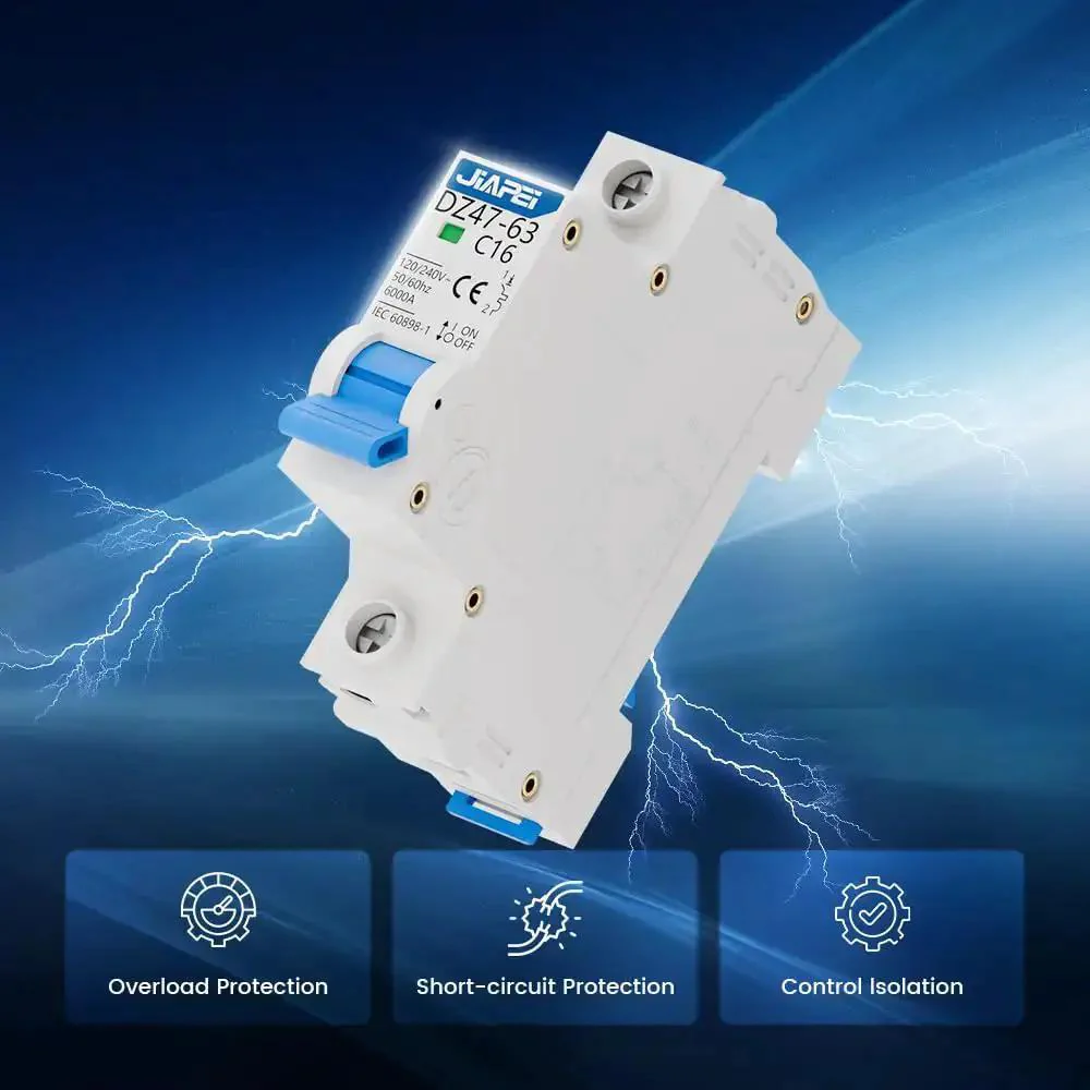 Two Pack 1 Pole 16 Amp Miniature Circuit Breaker MCB C16 For 120V 240V AC With Thermal Magnetic Trip DIN Rail Mount Providing Overload And Short Circuit Protection - Image 2
