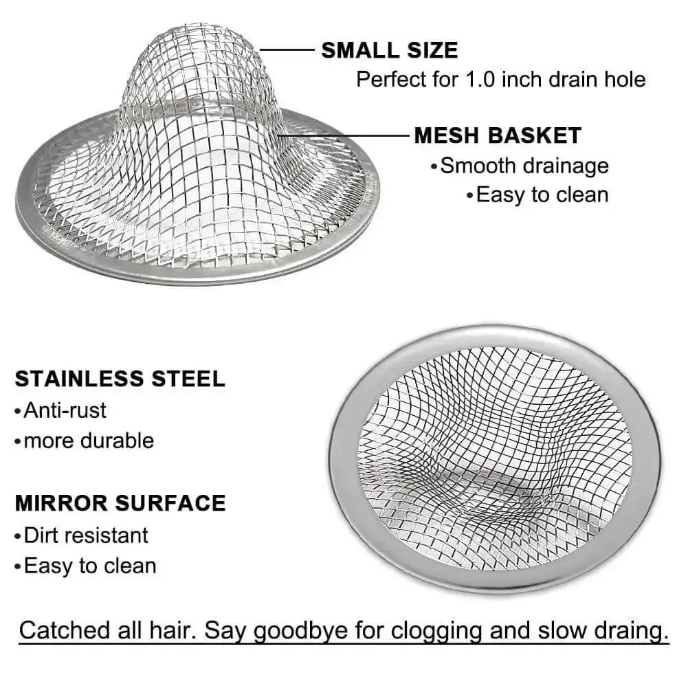 Two Pack 1.0 Inch Drain Strainer Mesh Basket For Sink Hair Catcher Stainless Steel Great For Bathroom Laundry Utility RV Mop Pool Slop Drain Filter That Stops Clogs And Keeps Drains Flowing - Image 4