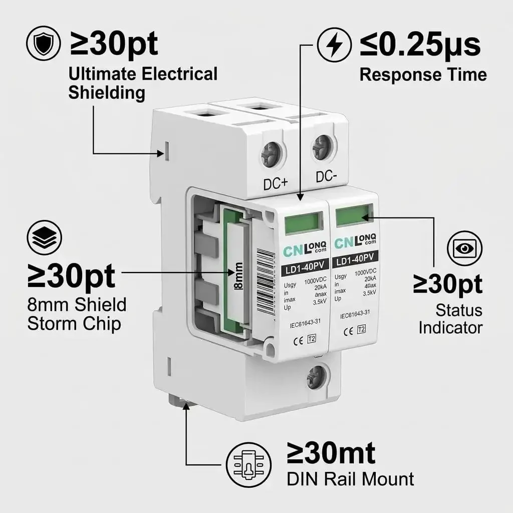 Two Pack 1000V 40KA DC Surge Protector With Lightning Shield And Modular Design Photovoltaic Arrester For Home And Office Use On 35mm DIN Rail Mount DC1000V 2pcs - Image 6