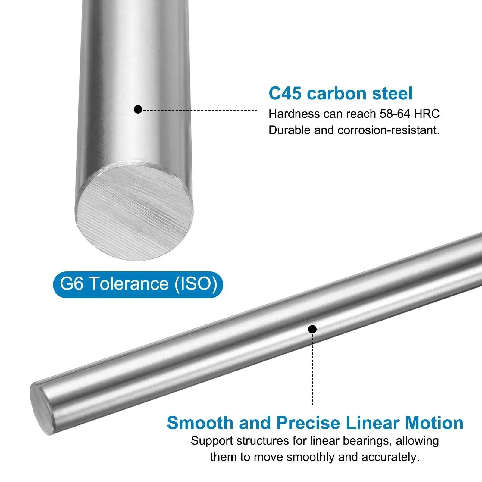 Two Pack 10mm X 350mm Linear Motion Rod Shaft Guide, Hardened Chrome Plated Steel Rail For 3D Printers And CNC Machines, High Precision Smooth Glide, 58-64 HRC Hardness, Corrosion Resistant - Image 5