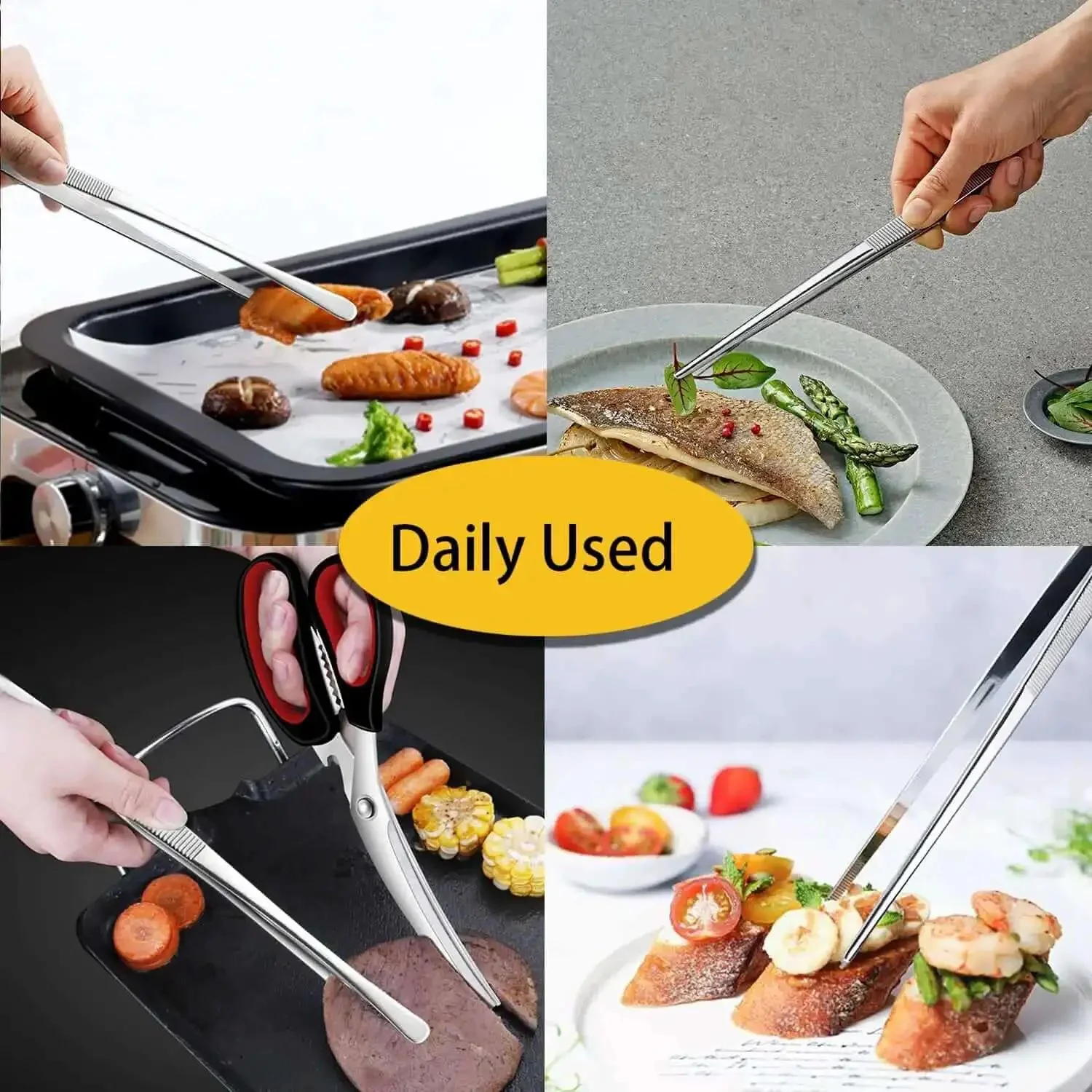 Two Pack 12-Inch Kitchen Tweezers Set, Extra Long Stainless Steel Fine Tweezer Tongs For Cooking, Food Grade, Rust Resistant, Dishwasher Safe, Precision Kitchen Tool For Flipping, Garnishing And Handling Hot Food - Image 4
