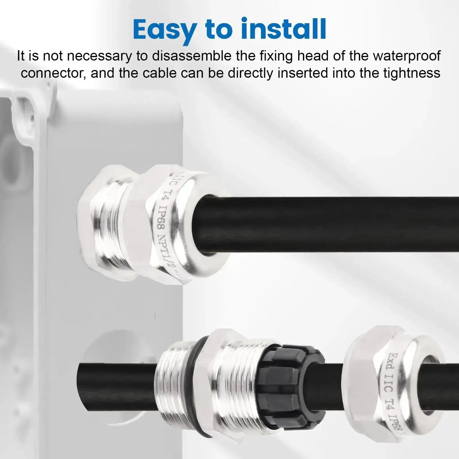 Two Pack 1/2 Inch NPT Stainless Steel Waterproof Cable Gland With Adjustable Glands IP68 Rated Heavy Duty Strain Relief Cord Grip Connectors Gaskets And Locknut For 6 To 12 mm Cable Diameter - Image 3