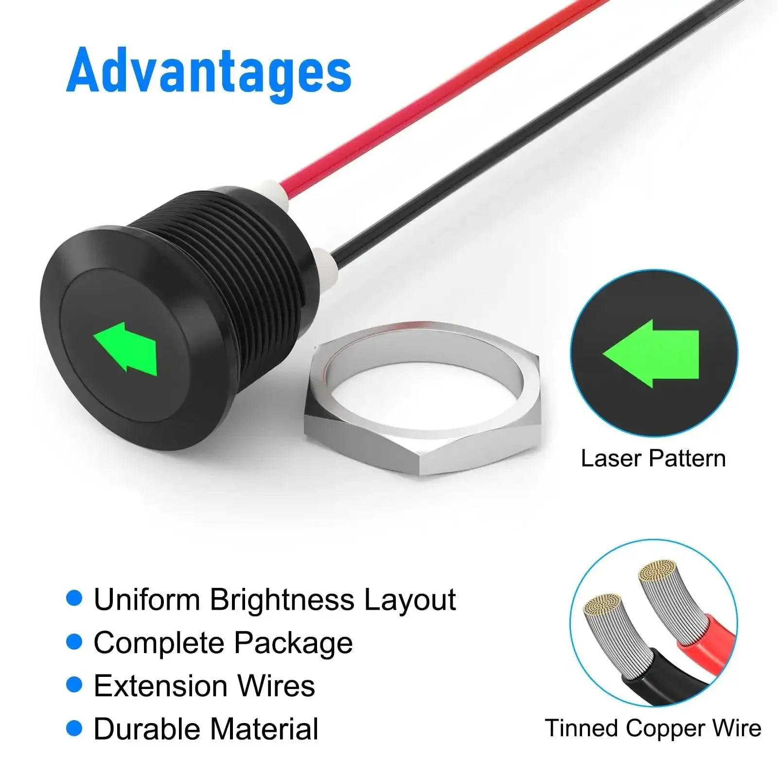 Two Pack 12V Green LED Indicator Lights For Cars And Trucks Waterproof Signal Lamps With Half Inch Panel Cutout Left And Right Turn Lamps 310 mm 26 AWG Wires Plug N Play - Image 5
