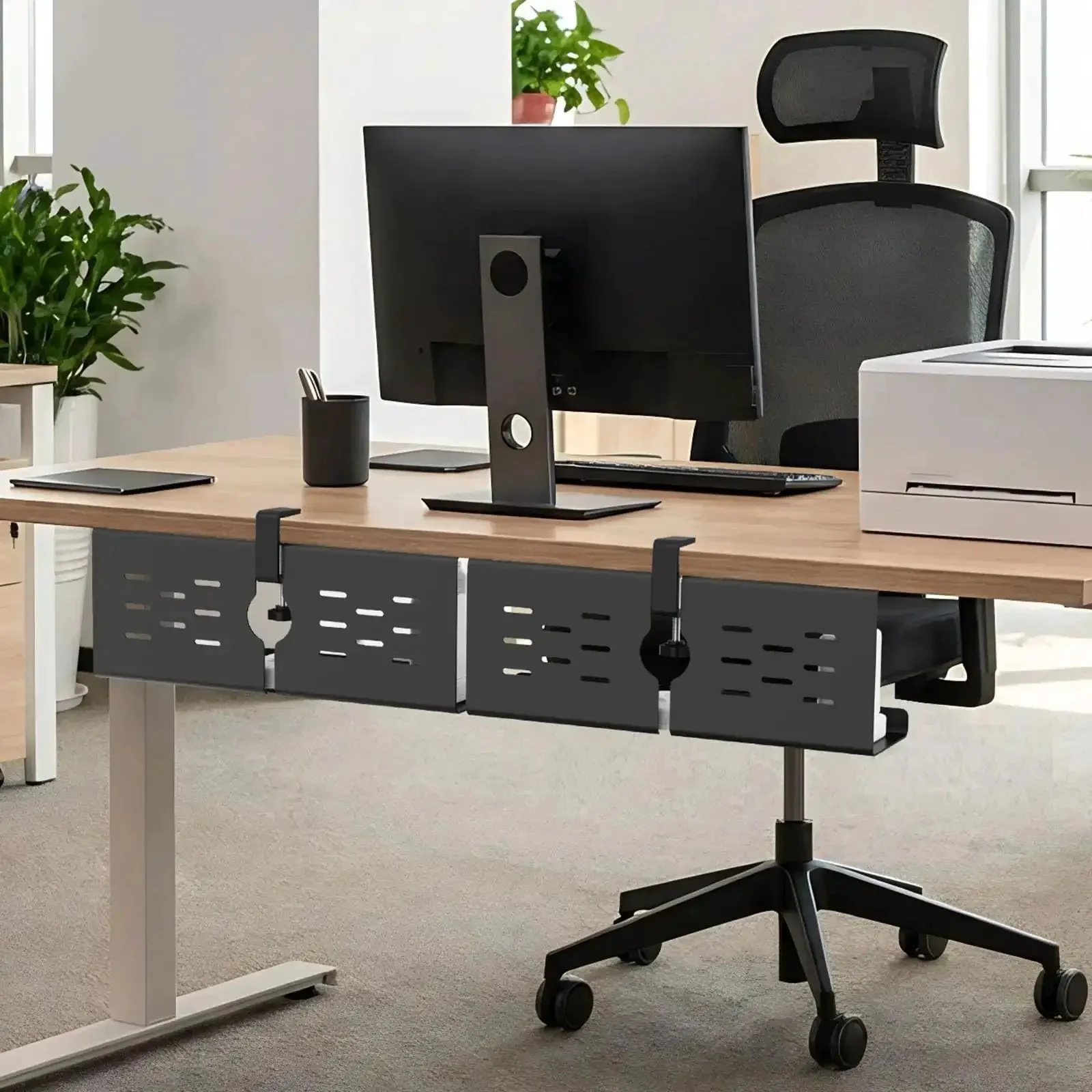 Two Pack 16 Inch Under Desk Cable Management Trays Expandable To 32 Inches No Drill Mount Cord Organizer For Home Office Gaming Desks And Standing Desks Black - Image 5