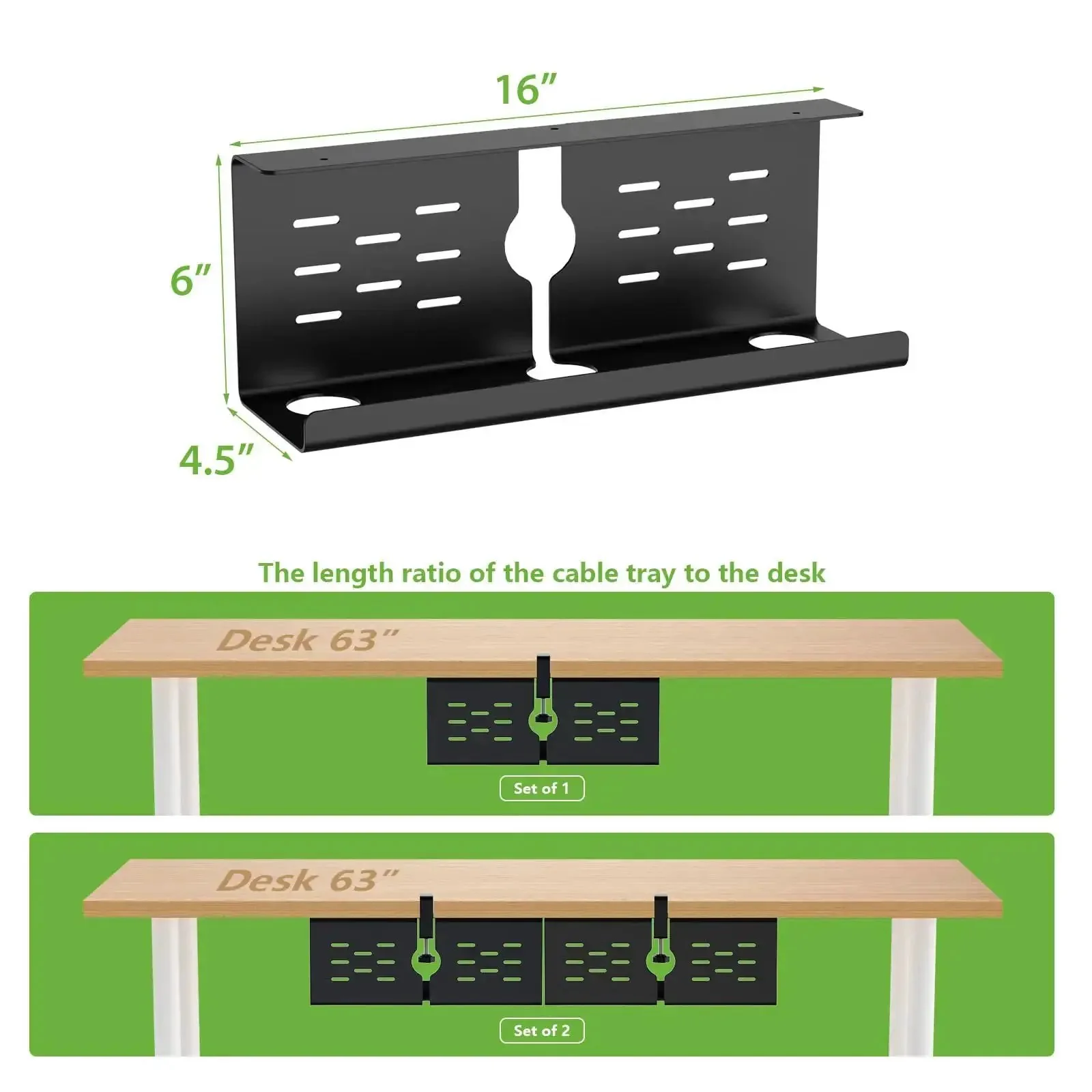 Two Pack 16 Inch Under Desk Cable Management Trays Expandable To 32 Inches No Drill Mount Cord Organizer For Home Office Gaming Desks And Standing Desks Black - Image 6