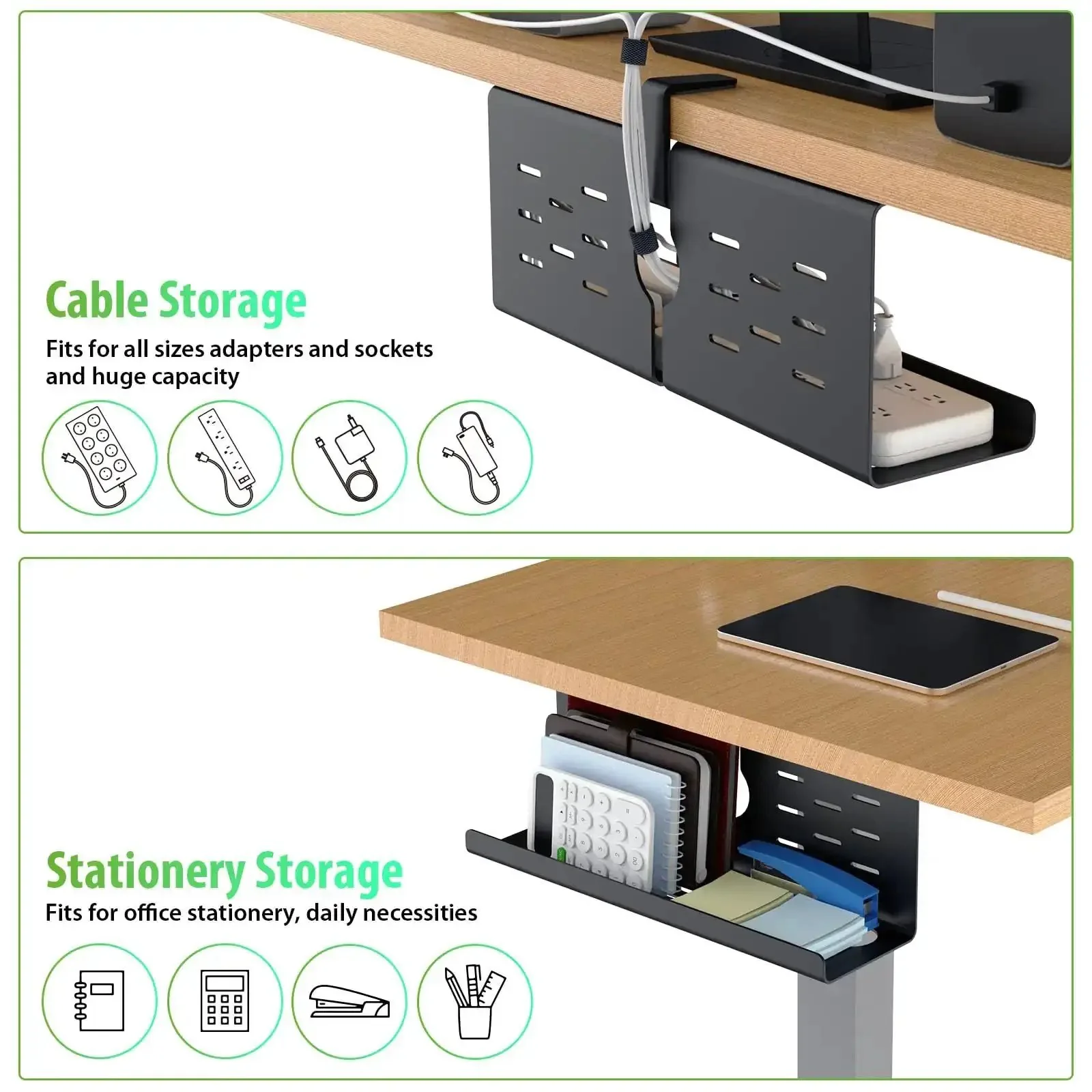 Two Pack 16 Inch Under Desk Cable Management Trays Expandable To 32 Inches No Drill Mount Cord Organizer For Home Office Gaming Desks And Standing Desks Black - Image 7