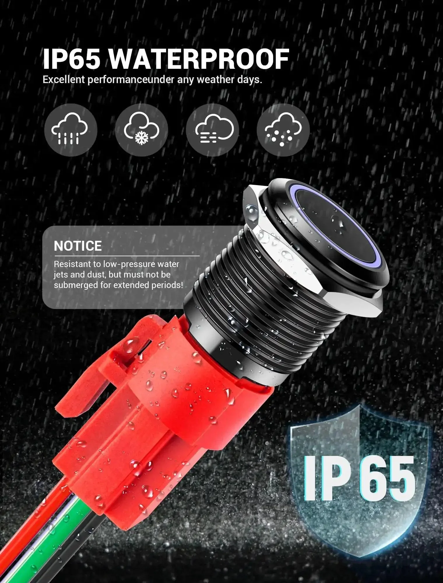 Two Pack 16mm Latching Push Button Switch 12V DC On Off Self Locking With Wire Socket Plug LED Angel Eye Head Blue LED Black Shell Built Tough For 0.63 Inch Mounting Hole - Image 5