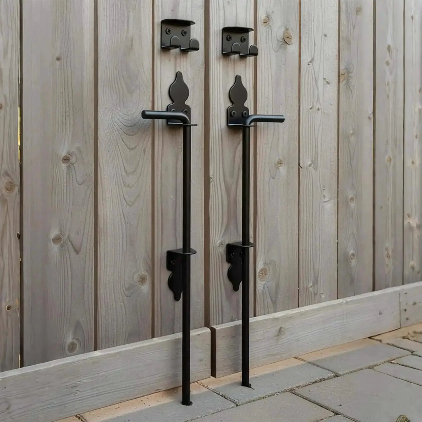 Two Pack 18 Inch Heavy Duty Cane Bolt Gate Drop Rod Stopper Hardware For Wood Metal Vinyl Fences And Double Doors Ground Latch Drop Pin Lock To Hold Gates Firm To The Ground Black Finish