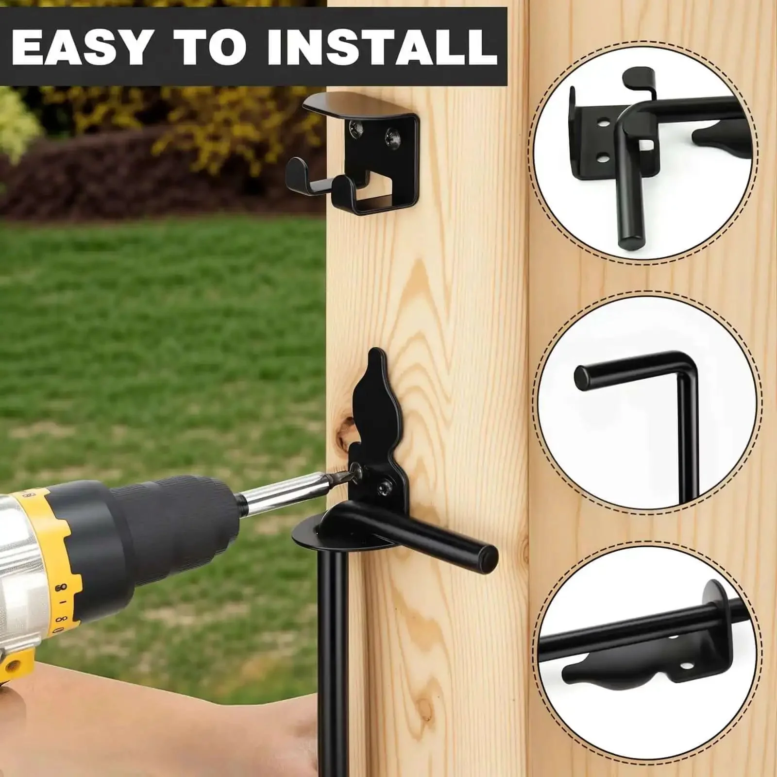 Two Pack 18 Inch Heavy Duty Cane Bolt Gate Drop Rod Stopper Hardware For Wood Metal Vinyl Fences And Double Doors Ground Latch Drop Pin Lock To Hold Gates Firm To The Ground Black Finish - Image 2