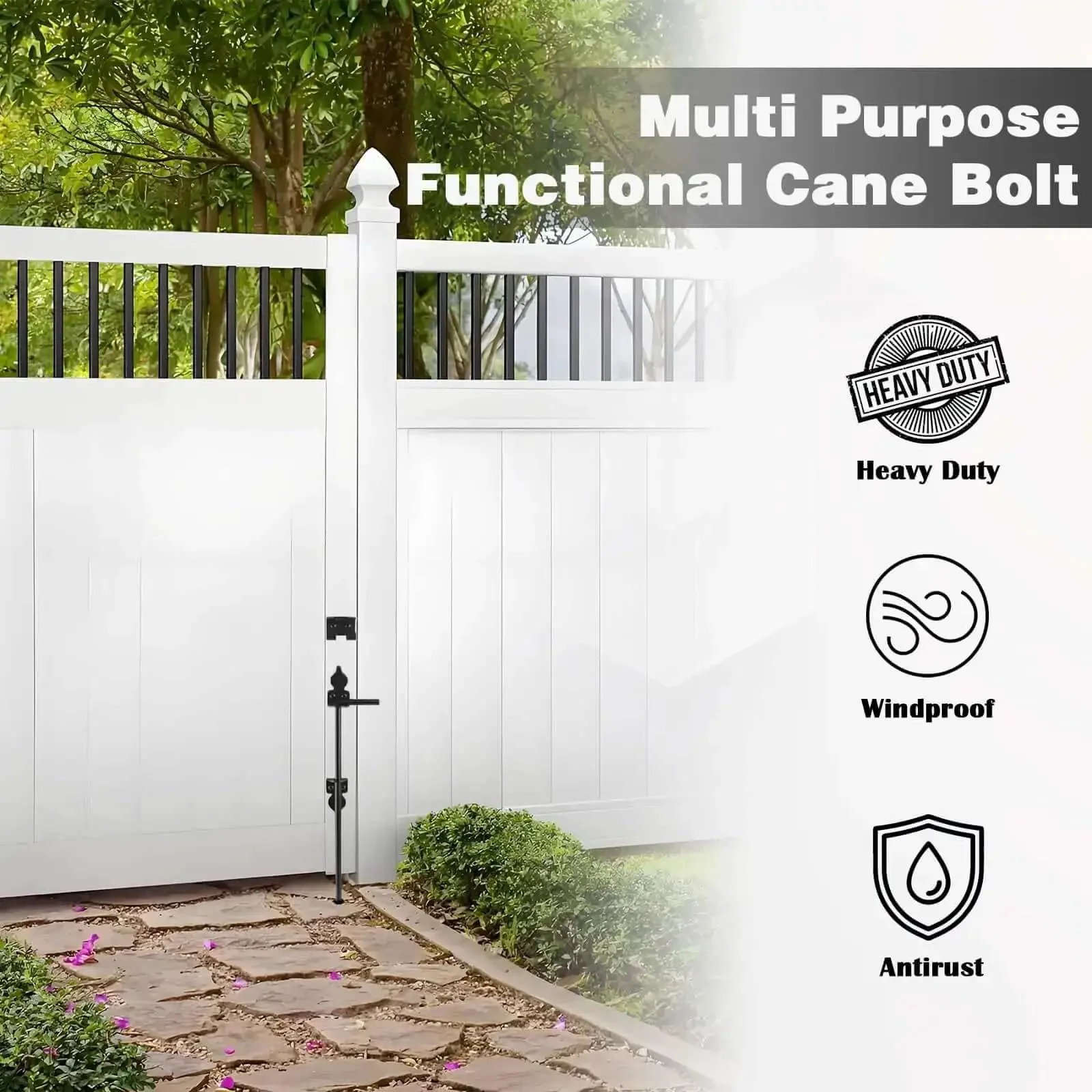 Two Pack 18 Inch Heavy Duty Cane Bolt Gate Drop Rod Stopper Hardware For Wood Metal Vinyl Fences And Double Doors Ground Latch Drop Pin Lock To Hold Gates Firm To The Ground Black Finish - Image 5
