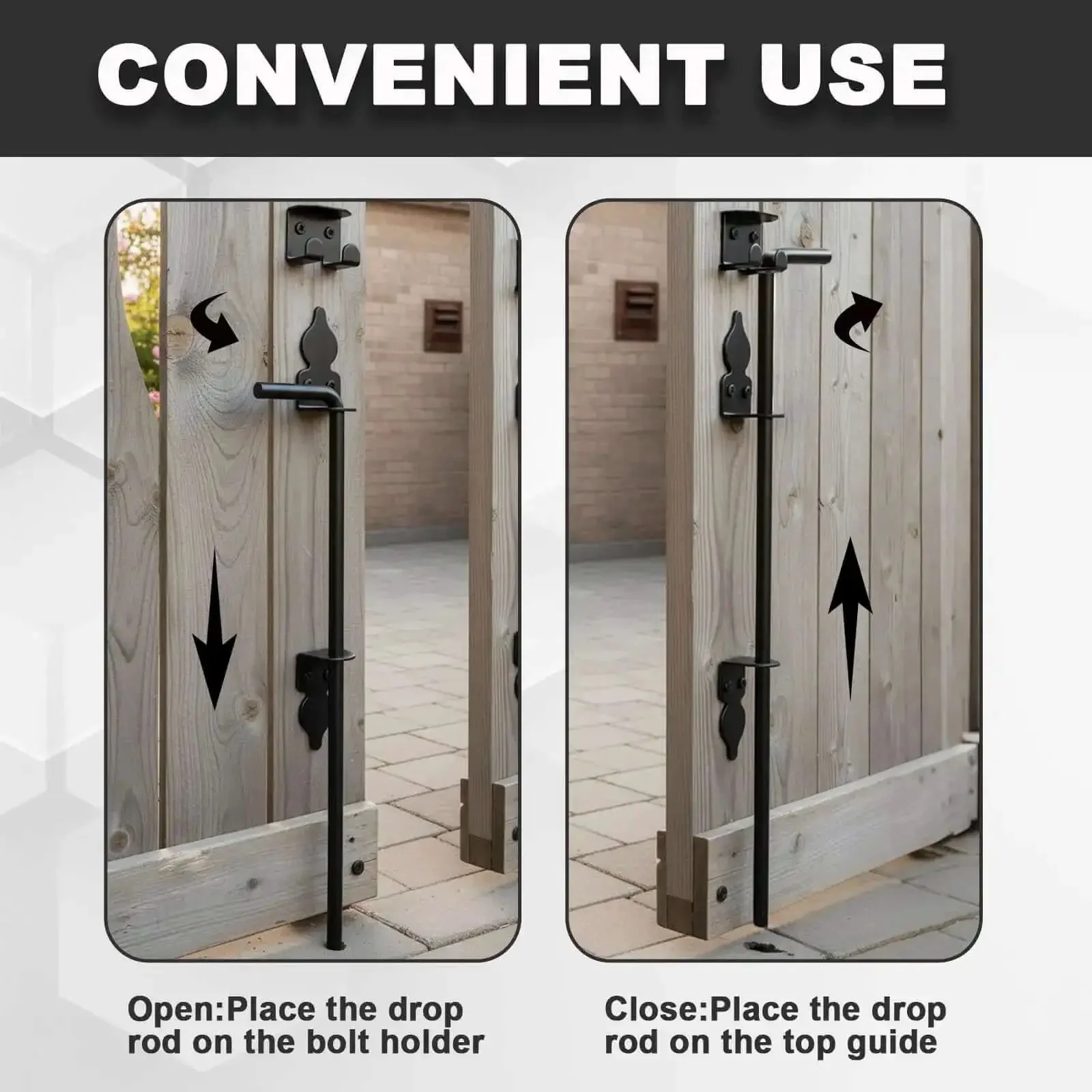 Two Pack 18 Inch Heavy Duty Cane Bolt Gate Drop Rod Stopper Hardware For Wood Metal Vinyl Fences And Double Doors Ground Latch Drop Pin Lock To Hold Gates Firm To The Ground Black Finish - Image 6