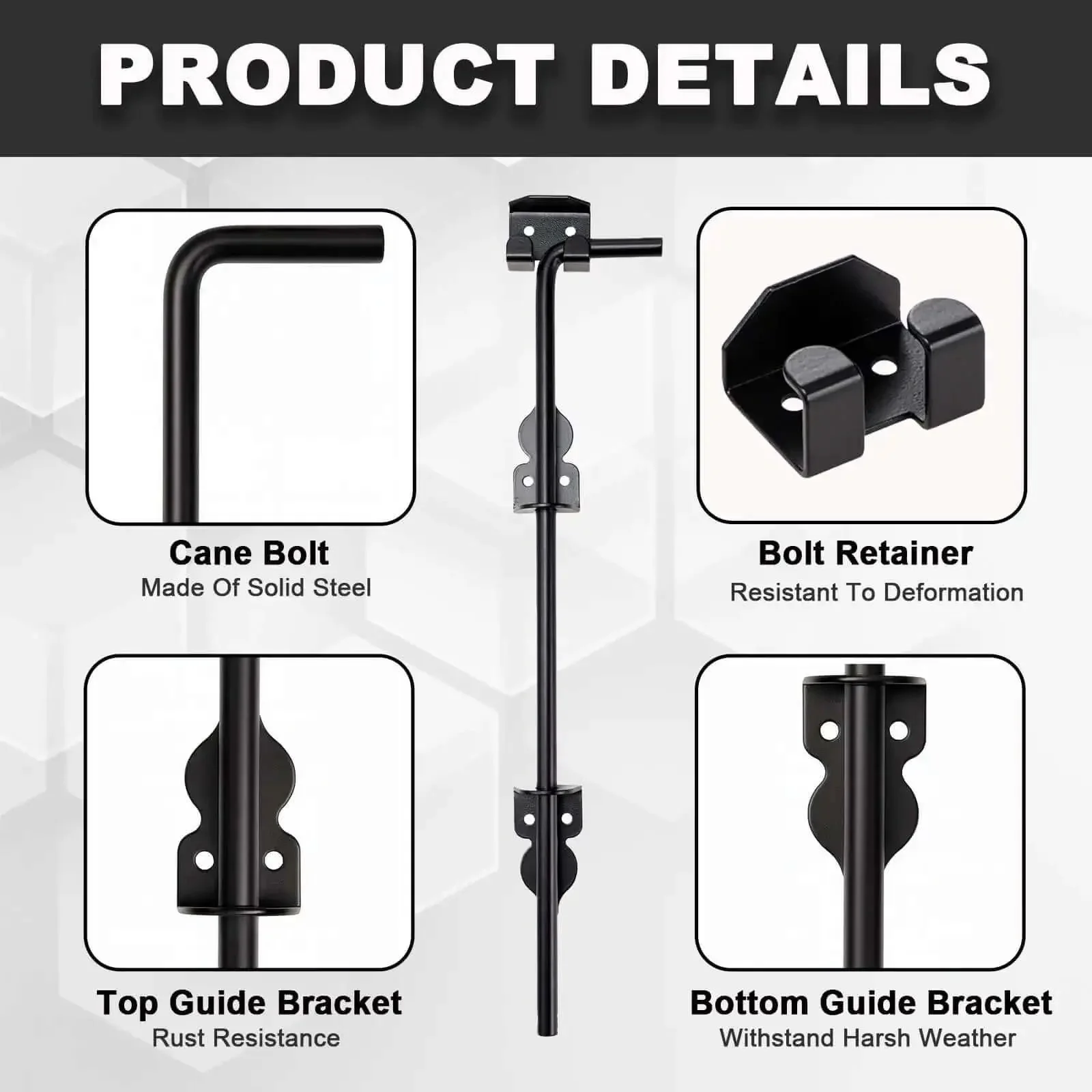 Two Pack 18 Inch Heavy Duty Cane Bolt Gate Drop Rod Stopper Hardware For Wood Metal Vinyl Fences And Double Doors Ground Latch Drop Pin Lock To Hold Gates Firm To The Ground Black Finish - Image 8