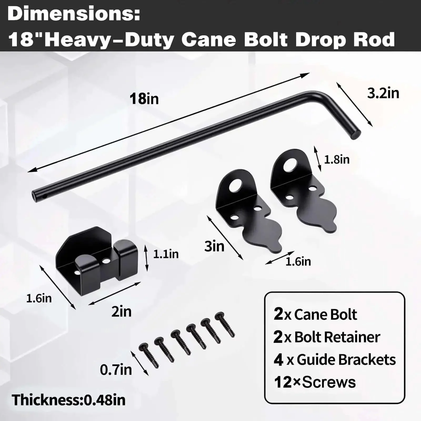 Two Pack 18 Inch Heavy Duty Cane Bolt Gate Drop Rod Stopper Hardware For Wood Metal Vinyl Fences And Double Doors Ground Latch Drop Pin Lock To Hold Gates Firm To The Ground Black Finish - Image 9