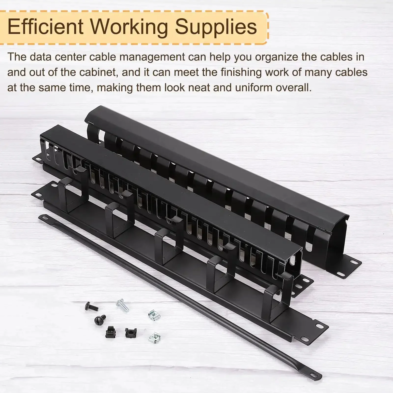 Two Pack 1U 19 Inch Cable Manager For Network Cabinets, 24 Slot Horizontal Wire Organizer, Heavy Duty Metal Finger Duct Rack Mount For Clean Cable Runs In Data Centers, Black - Image 5