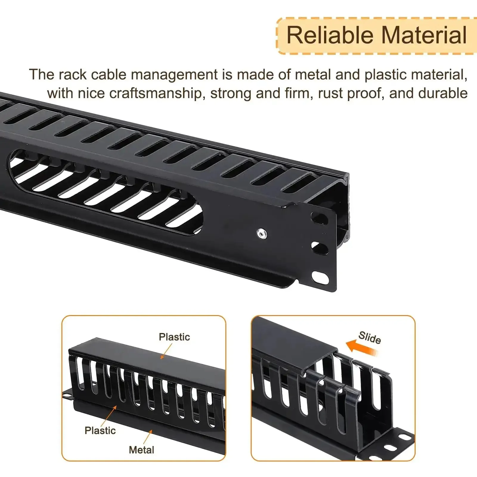 Two Pack 1U 19 Inch Cable Manager For Network Cabinets, 24 Slot Horizontal Wire Organizer, Heavy Duty Metal Finger Duct Rack Mount For Clean Cable Runs In Data Centers, Black - Image 6