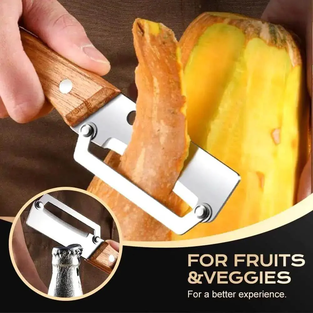 Two Pack 2 In 1 Veggie Peeler And Bottle Opener With Stainless Steel Blade And Wooden Handle Handy Kitchen Tool For Fruit And Veggie Prep Great Gift For Mom Travel Friendly Durable - Image 2