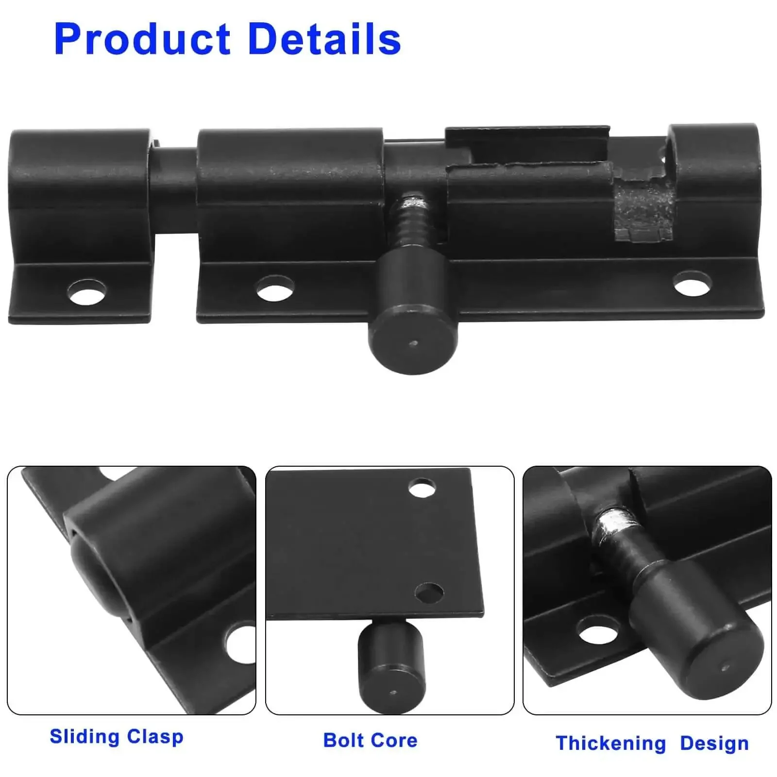 Two Pack 2 Inch Barrel Bolt Latches, Heavy Duty Sliding Door Locks Made From Aluminum Alloy, Mini Slide Bolt Locks For Security Gates, Warehouse And Garage Doors, Easy Install, Black - Image 3